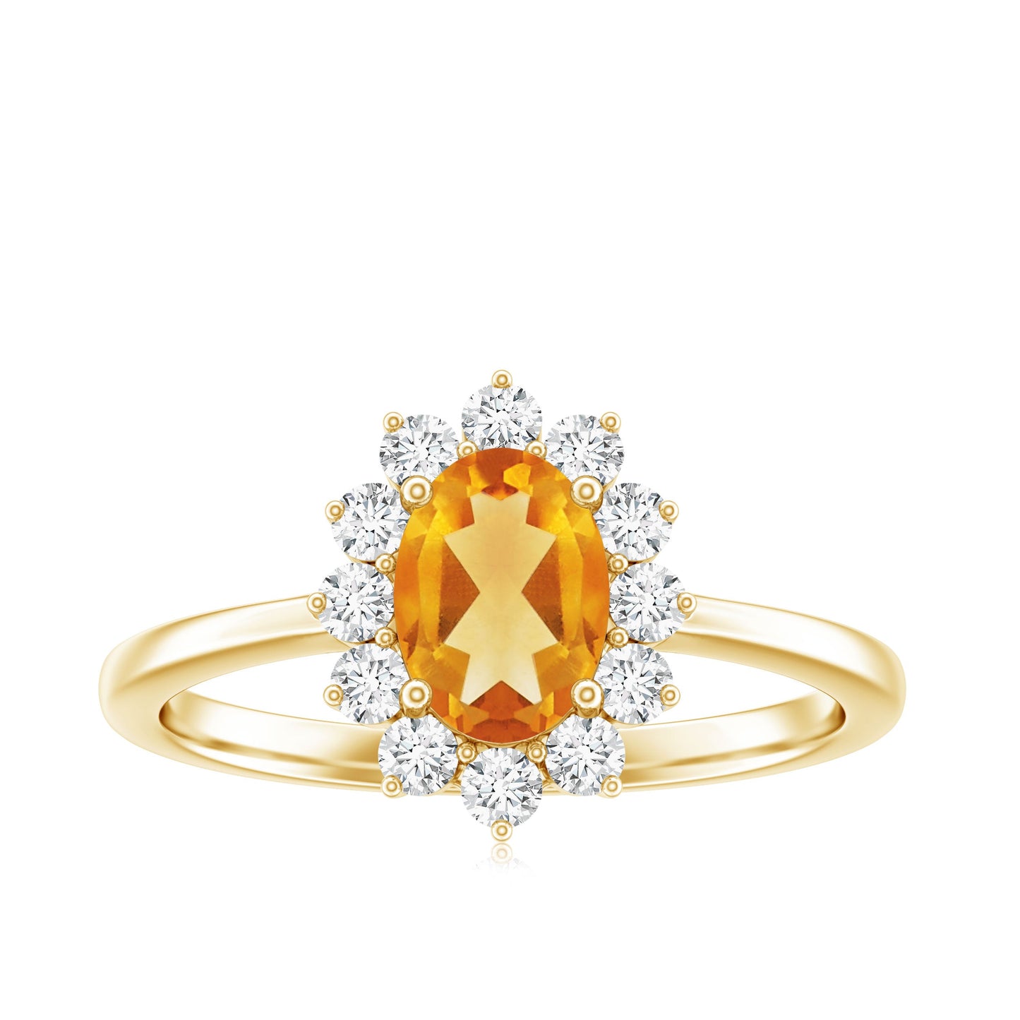 Real 1 Carat Citrine Oval Shape Engagement Ring with Diamond Halo