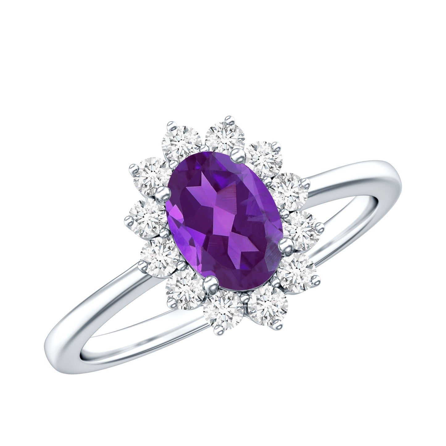 1 Carat Princess Diana Inspired Amethyst Engagement Ring Diamond Halo
