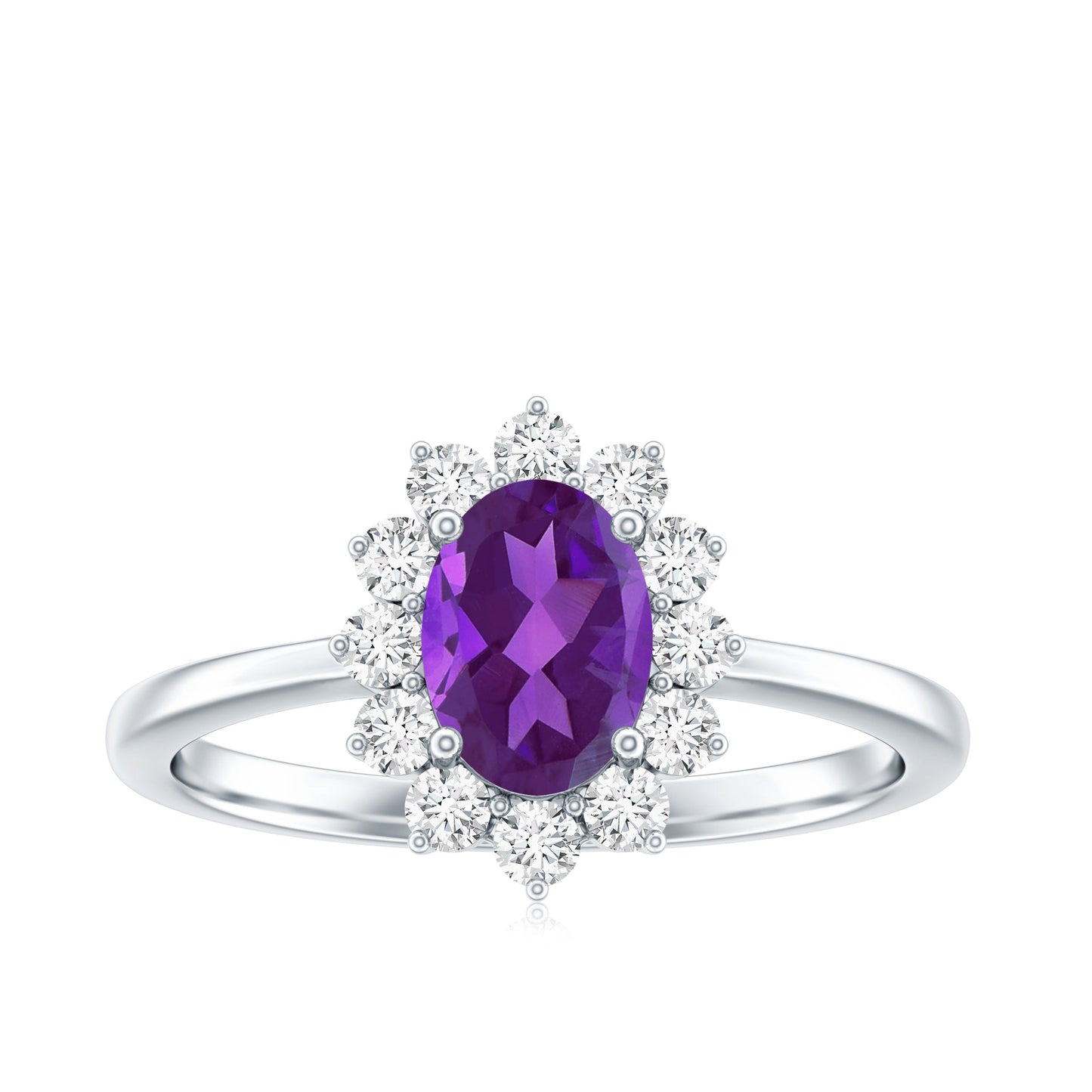 1 Carat Princess Diana Inspired Amethyst Engagement Ring Diamond Halo