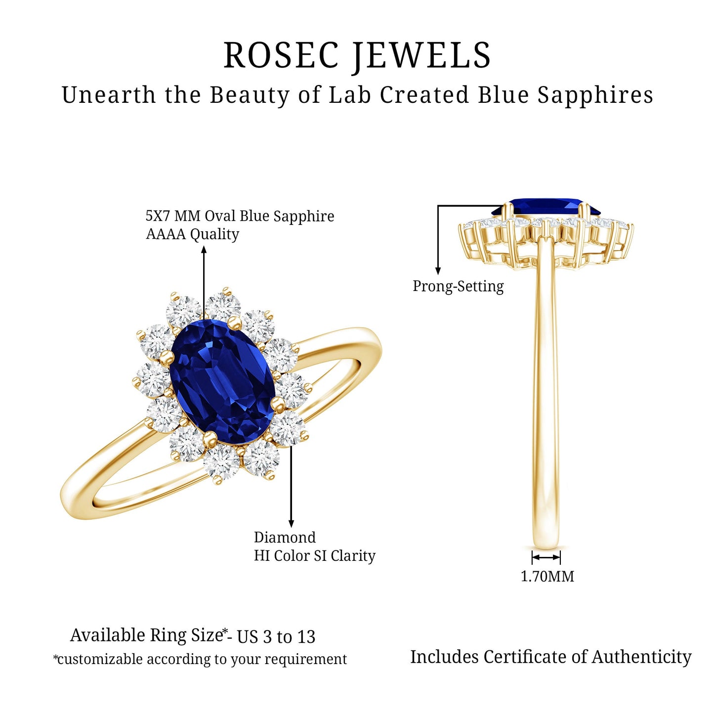 Certified 1 Carat Lab Grown Blue Sapphire Oval Engagement Ring with Diamond Halo