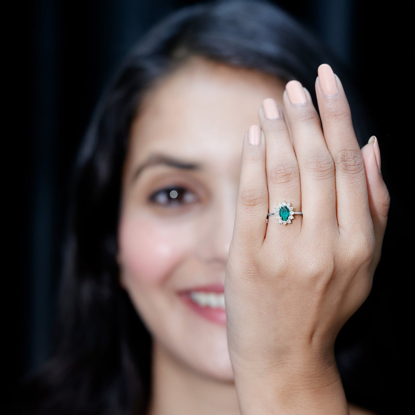 Lab Created Emerald Princess Diana Inspired Engagement Ring with Diamond