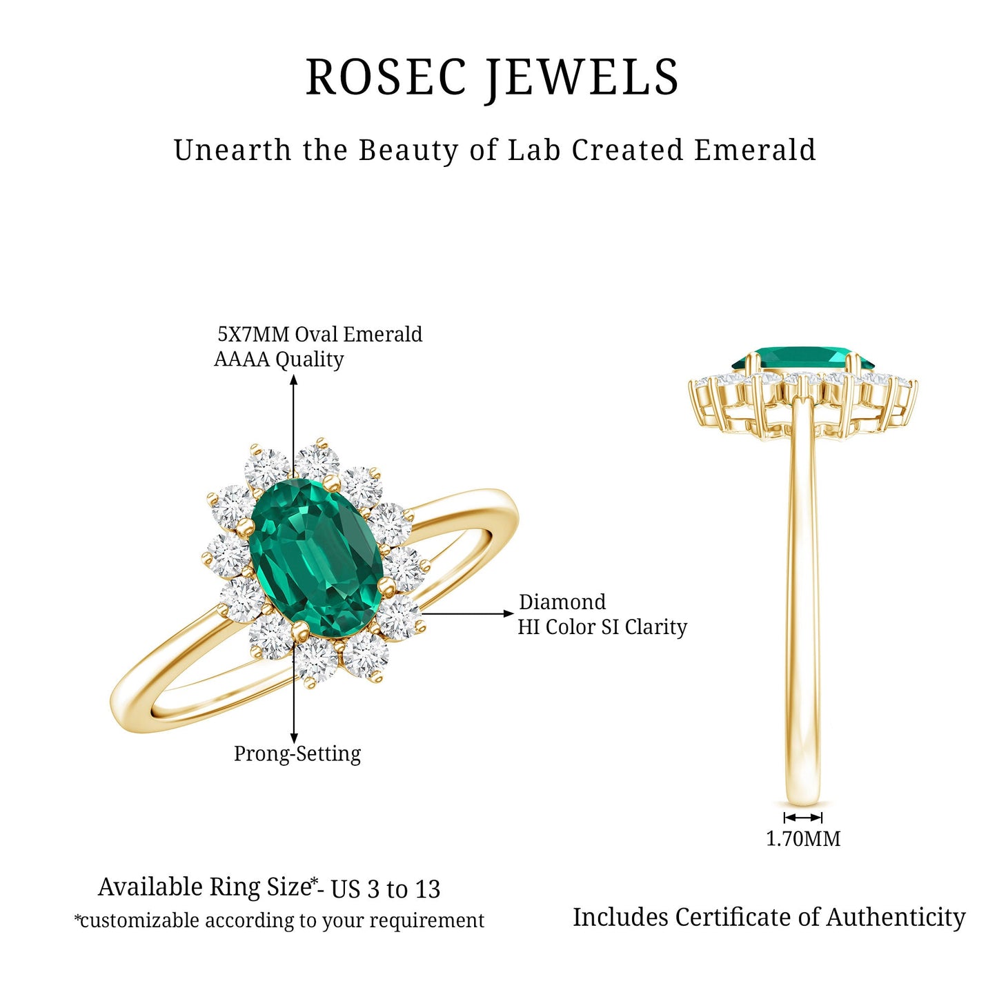 Lab Created Emerald Princess Diana Inspired Engagement Ring with Diamond