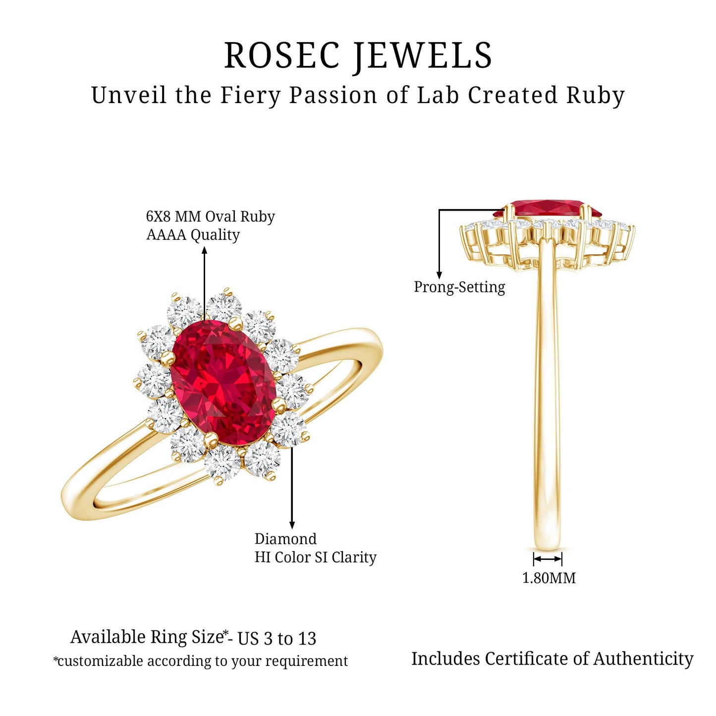 1.5 Carat Oval Shape Lab Grown Ruby and Diamond Halo Engagement Ring