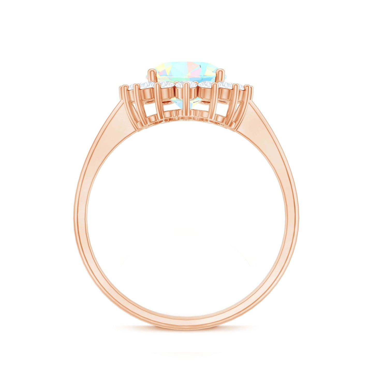 Natural 1.3 Carat Ethiopian Rainbow Opal Oval Engagement Ring with Diamond Halo