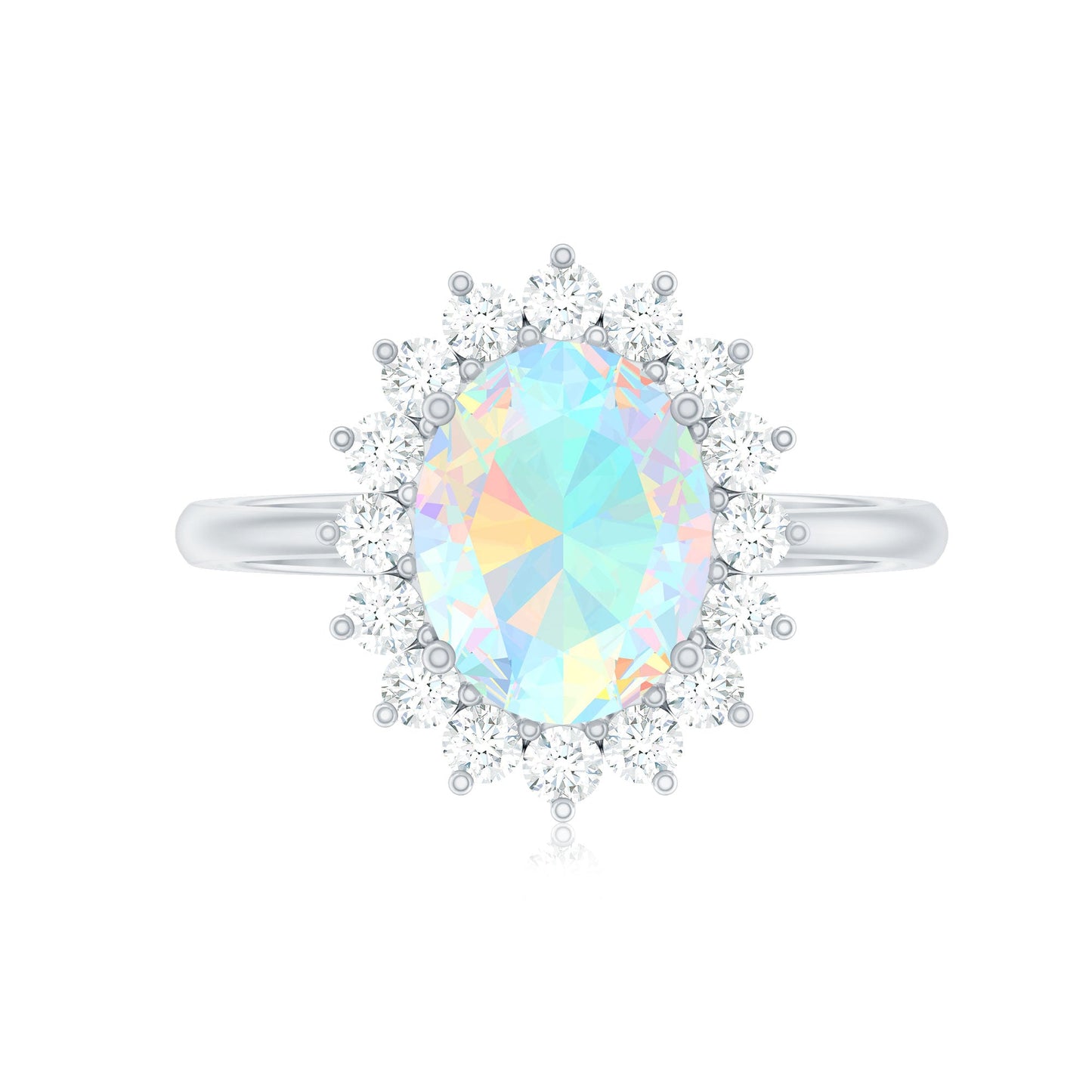 Natural 1.3 Carat Ethiopian Rainbow Opal Oval Engagement Ring with Diamond Halo