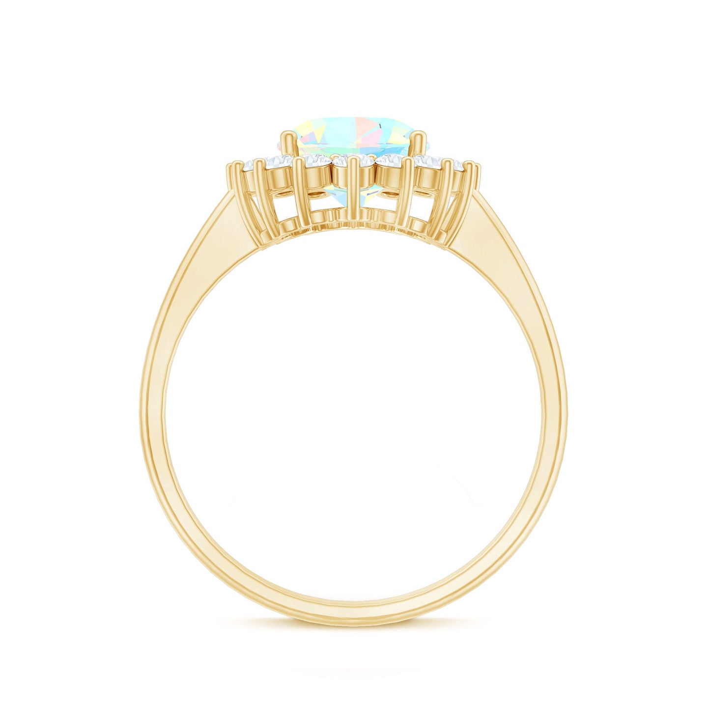 Natural 1.3 Carat Ethiopian Rainbow Opal Oval Engagement Ring with Diamond Halo