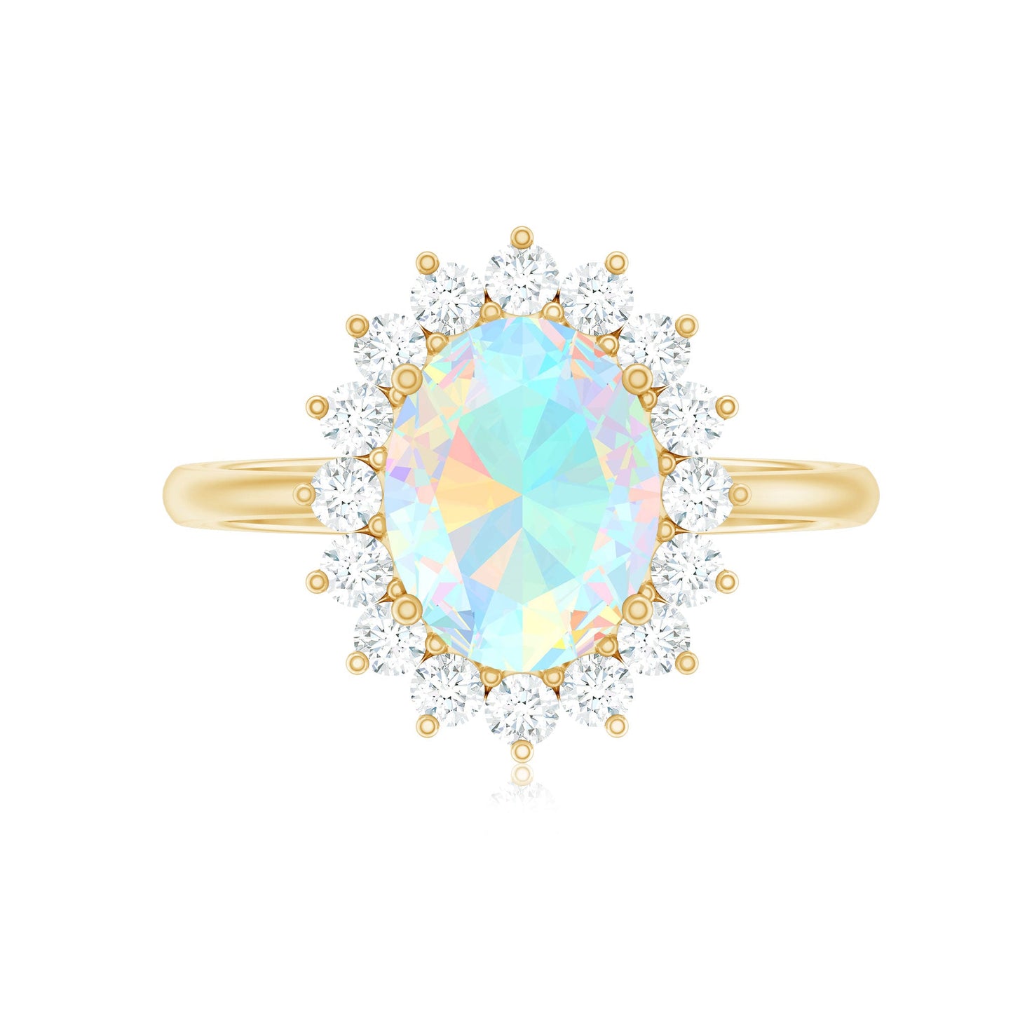Natural 1.3 Carat Ethiopian Rainbow Opal Oval Engagement Ring with Diamond Halo