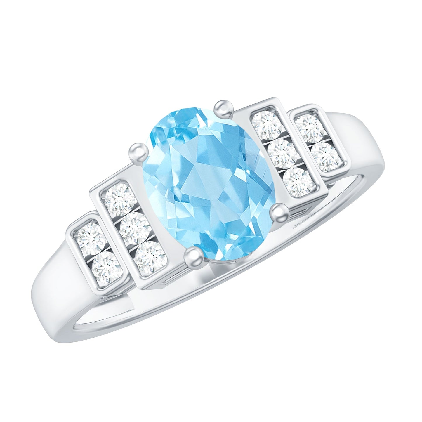 Real 1 Carat Aquamarine Statement Engagement Ring with Diamond