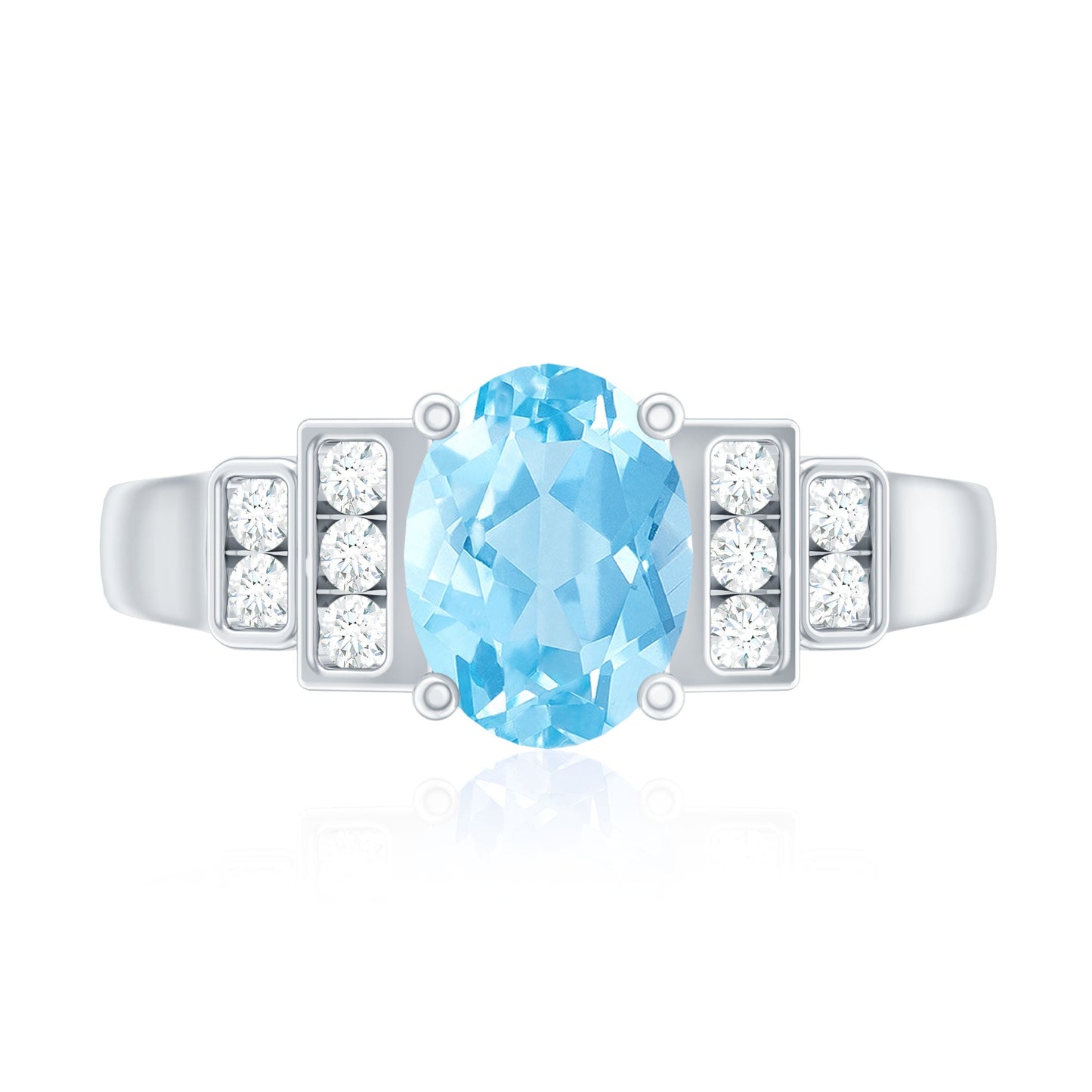 Real 1 Carat Aquamarine Statement Engagement Ring with Diamond