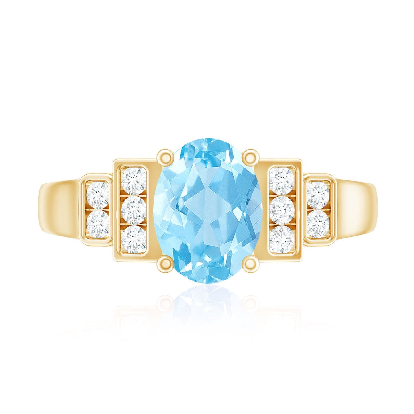 Real 1 Carat Aquamarine Statement Engagement Ring with Diamond