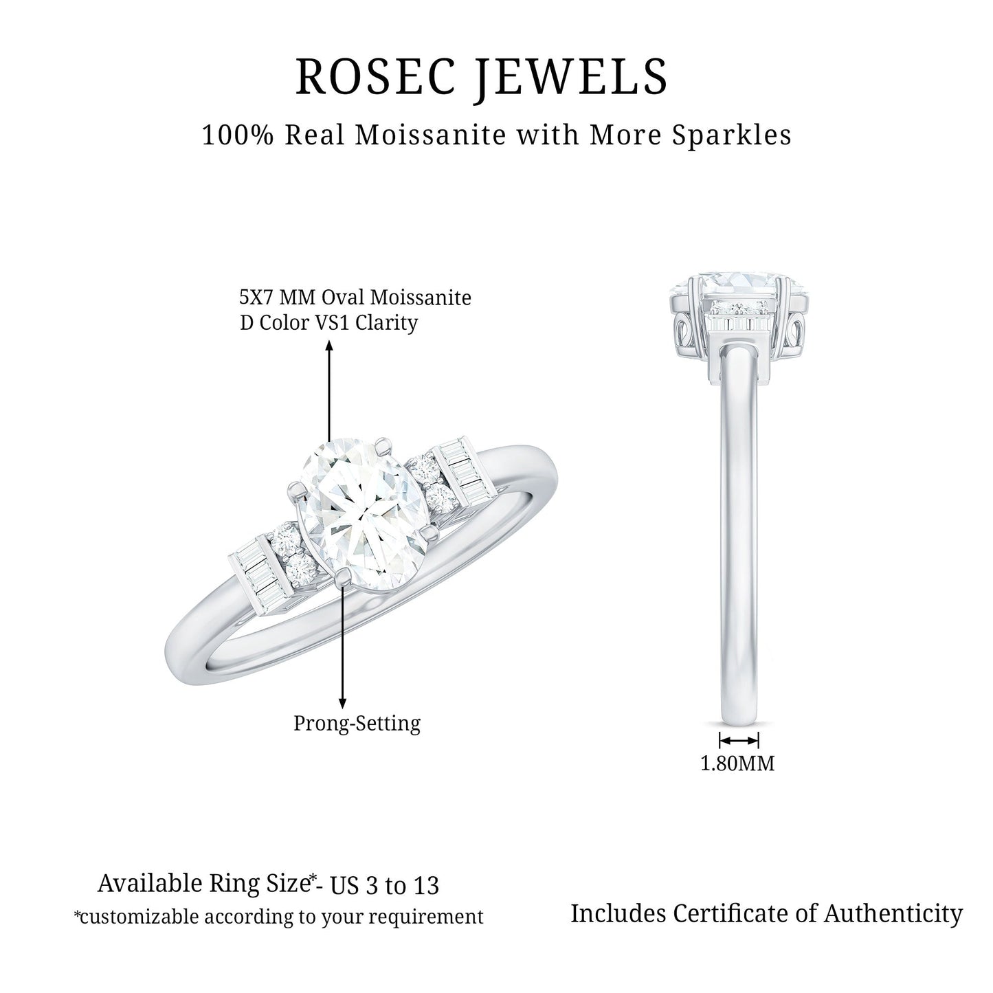 Oval Shaped Moissanite Engagement Ring with Certificate