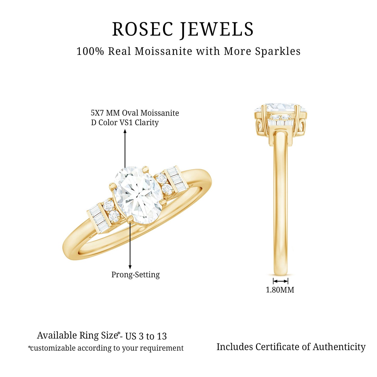 Oval Shaped Moissanite Engagement Ring with Certificate