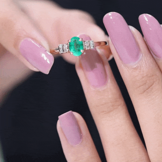 Natural Emerald and Diamond Engagement Ring for Her