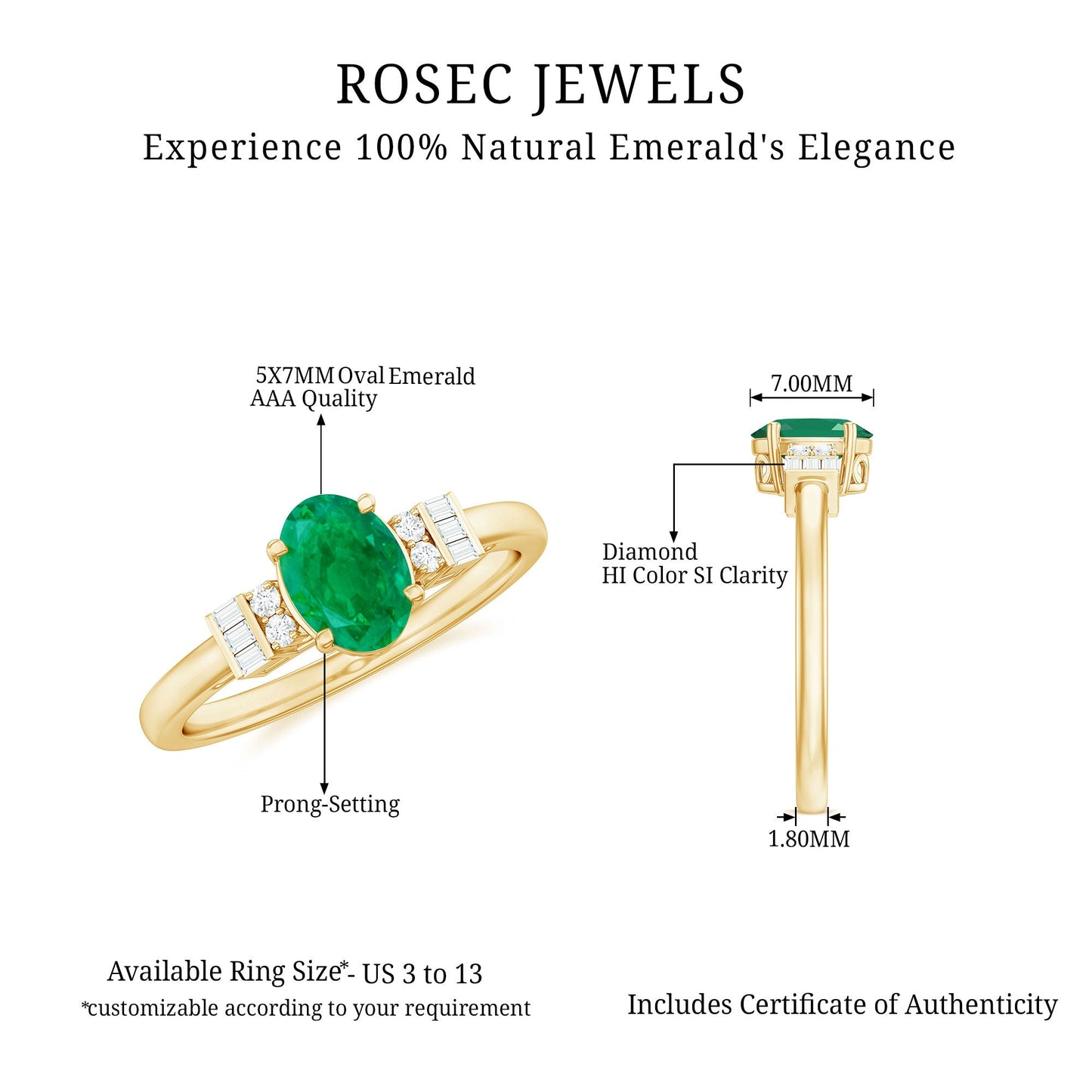 Natural Emerald and Diamond Engagement Ring for Her