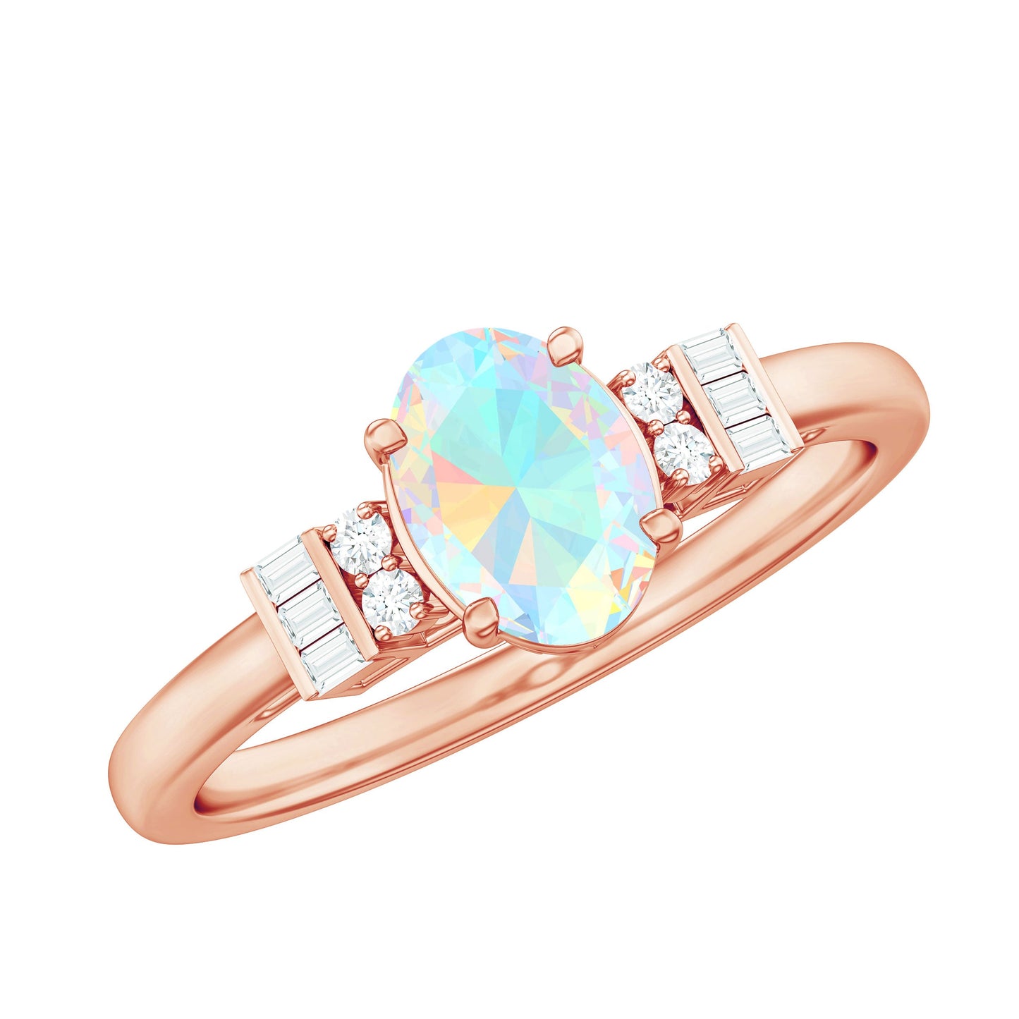 Certified Real 0.9 Carat Opalescent Oval Engagement Ring with Diamond