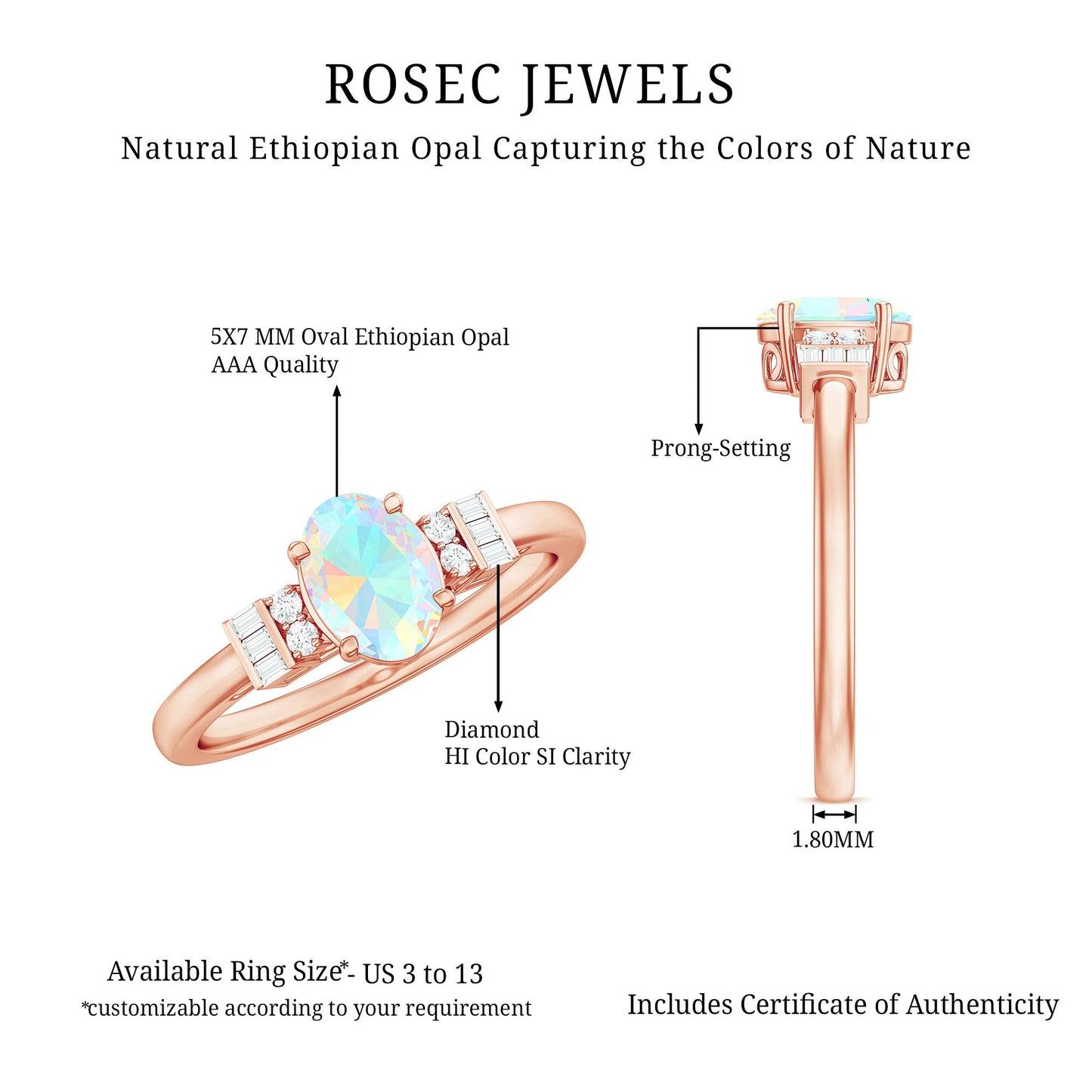 Certified Real 0.9 Carat Opalescent Oval Engagement Ring with Diamond