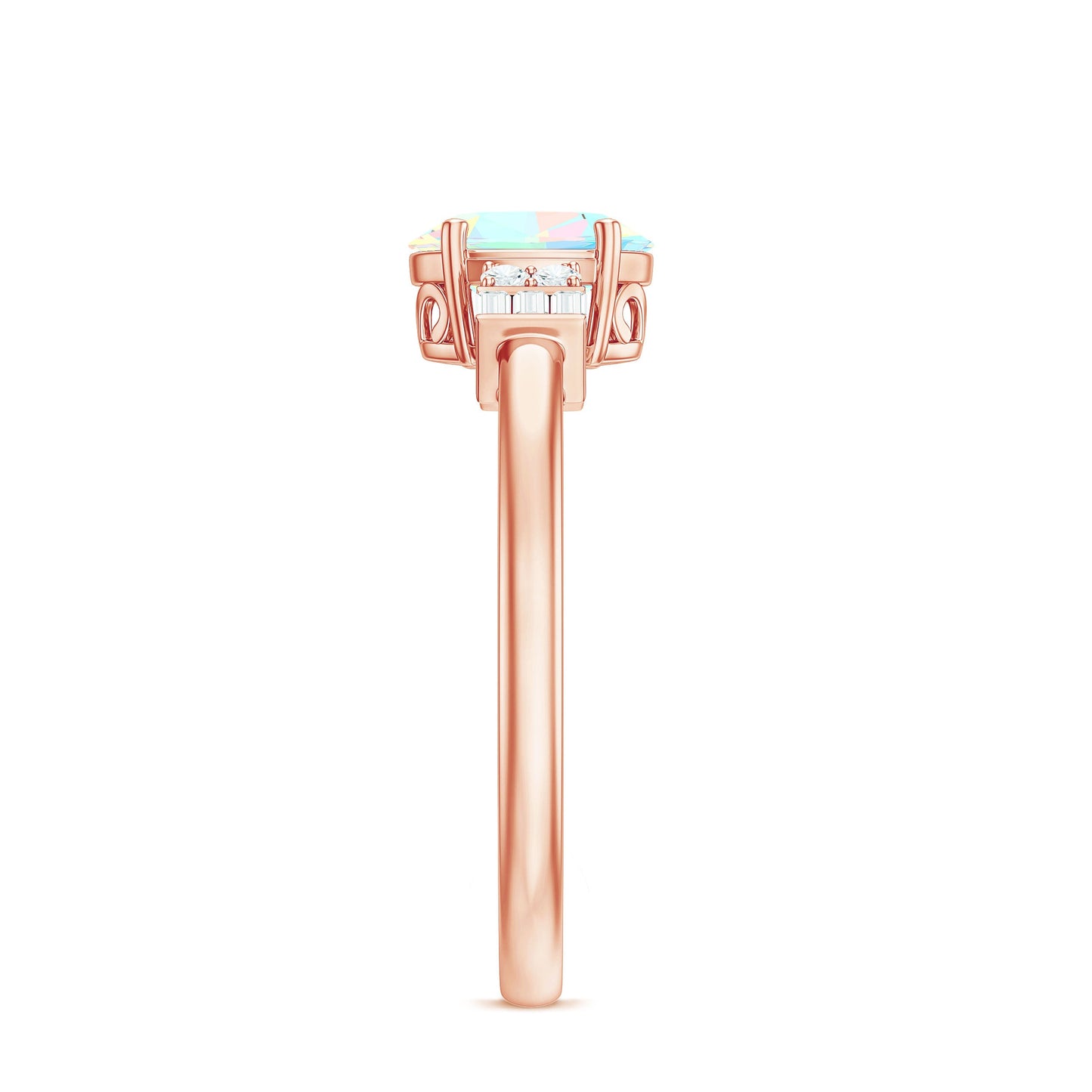 Certified Real 0.9 Carat Opalescent Oval Engagement Ring with Diamond