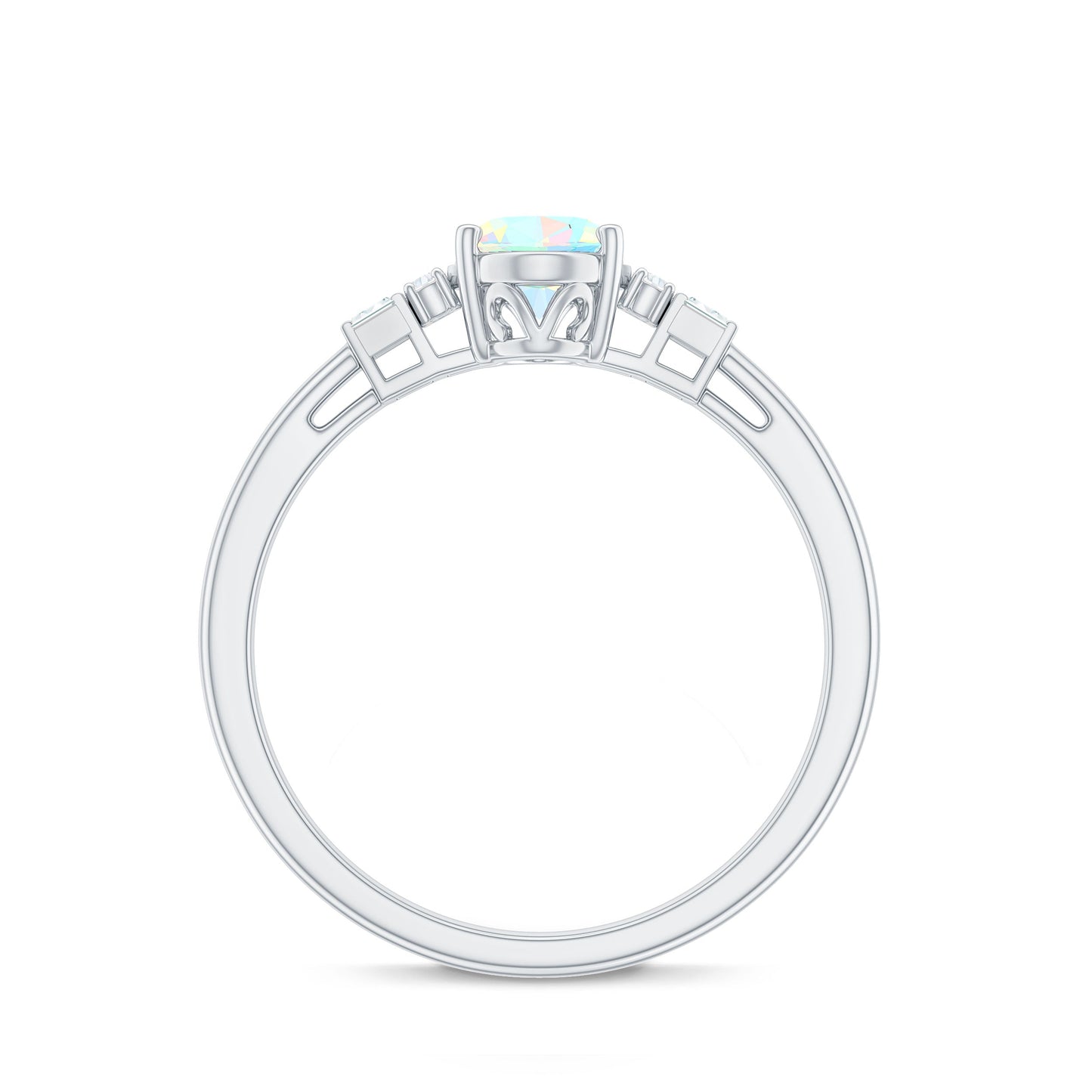 Certified Real 0.9 Carat Opalescent Oval Engagement Ring with Diamond
