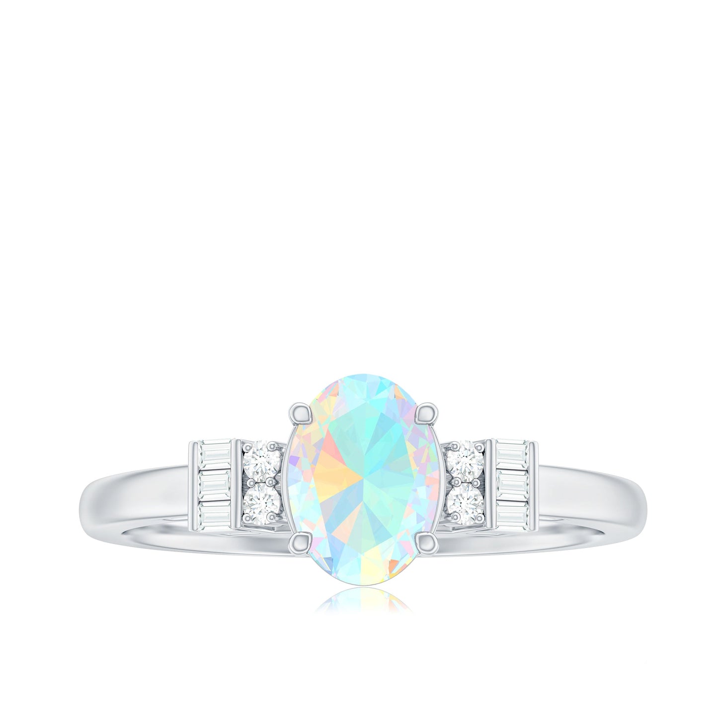 Certified Real 0.9 Carat Opalescent Oval Engagement Ring with Diamond