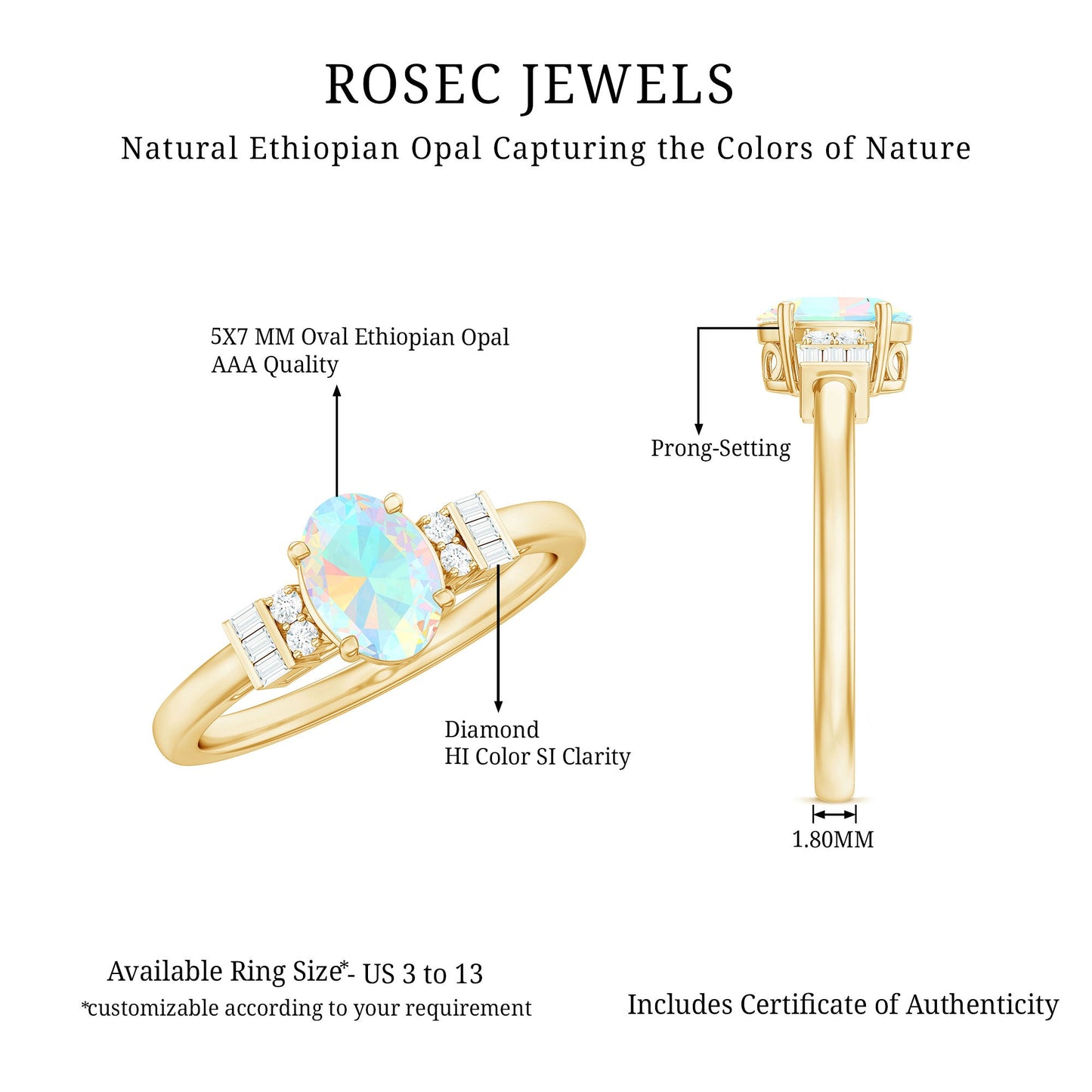 Certified Real 0.9 Carat Opalescent Oval Engagement Ring with Diamond