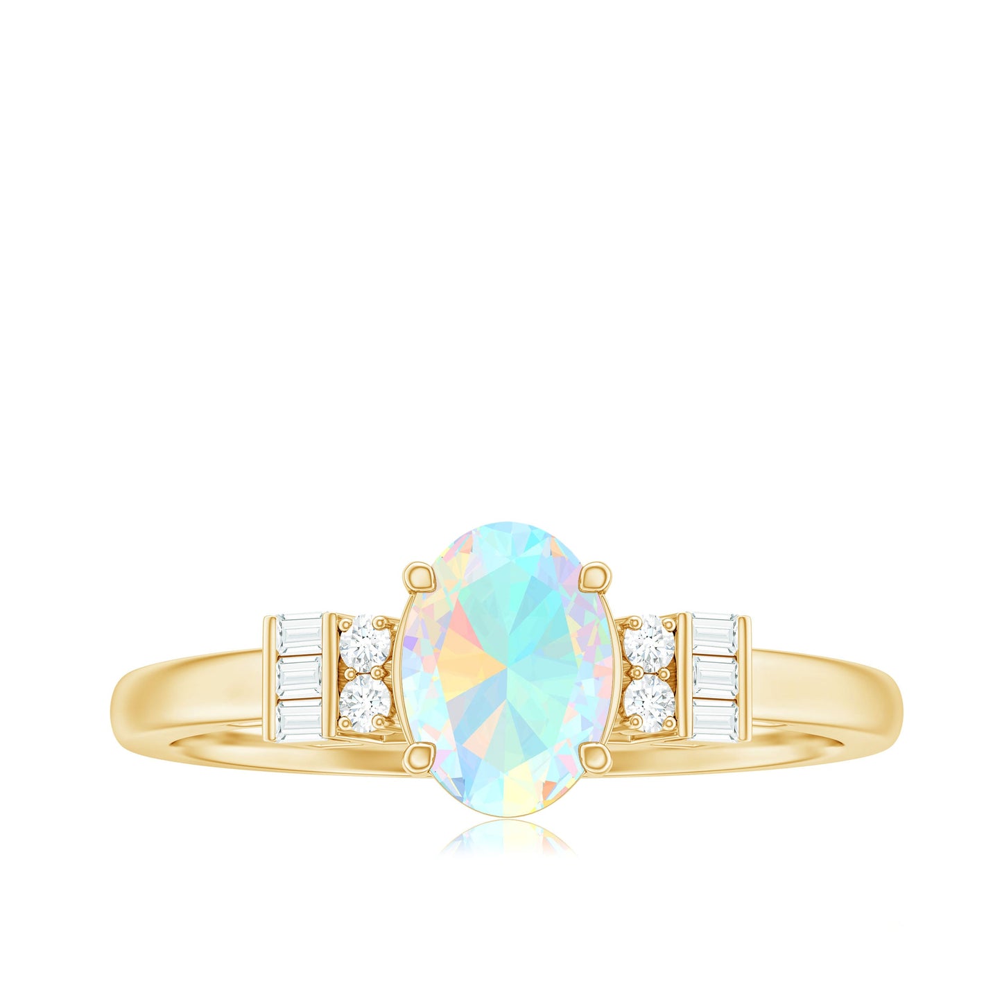 Certified Real 0.9 Carat Opalescent Oval Engagement Ring with Diamond