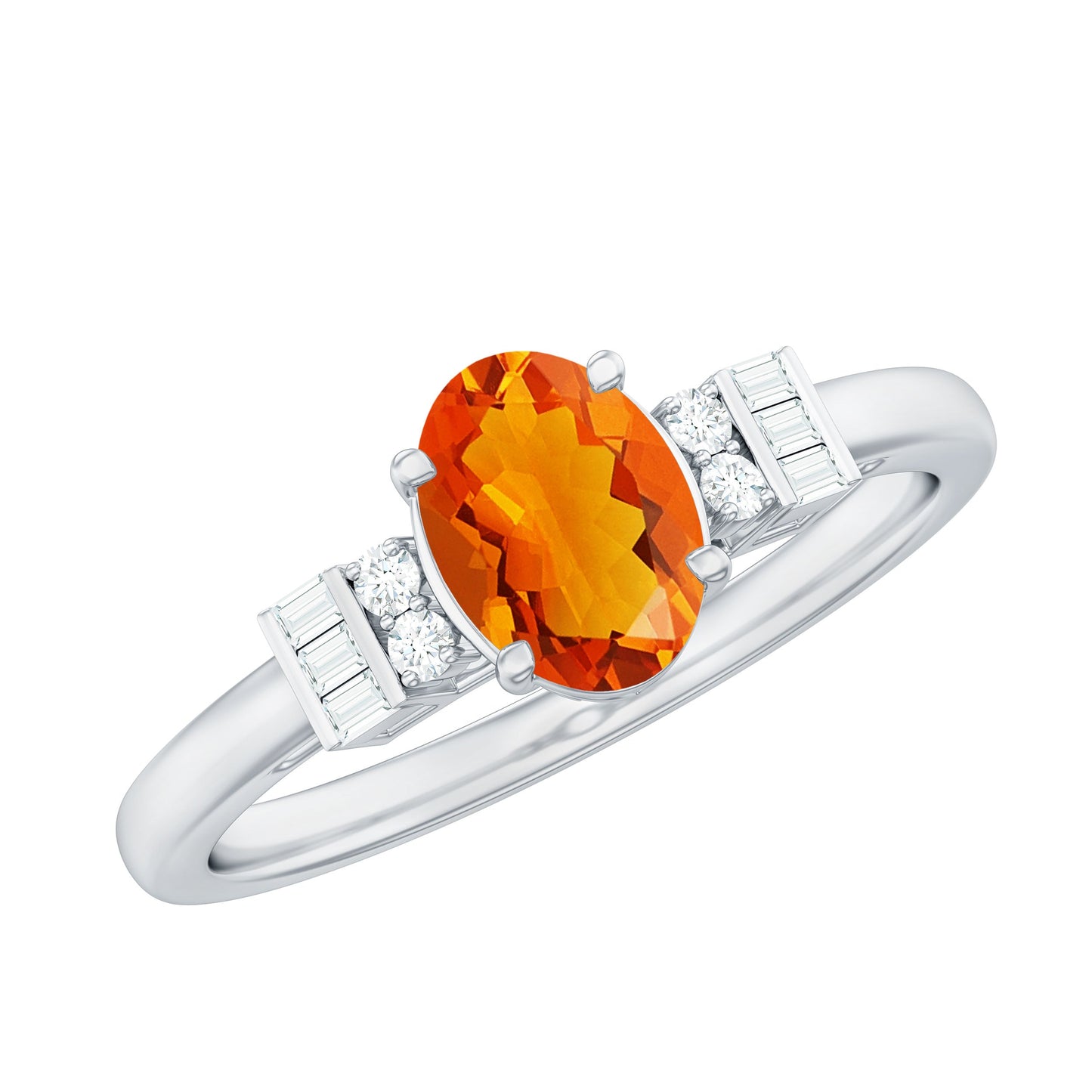 0.6 Carat Natural Oval Cut Fire Opal Classic Engagement Ring with Diamond