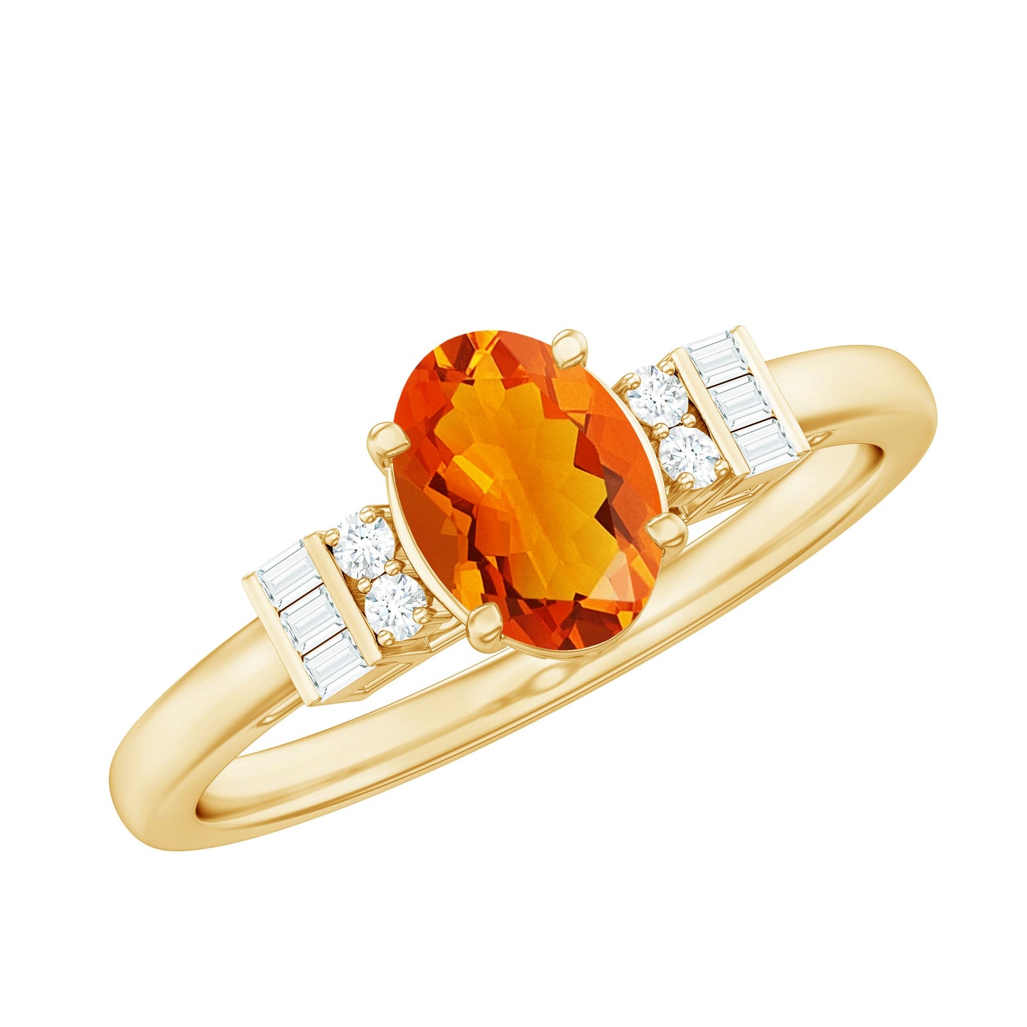 0.6 Carat Natural Oval Cut Fire Opal Classic Engagement Ring with Diamond