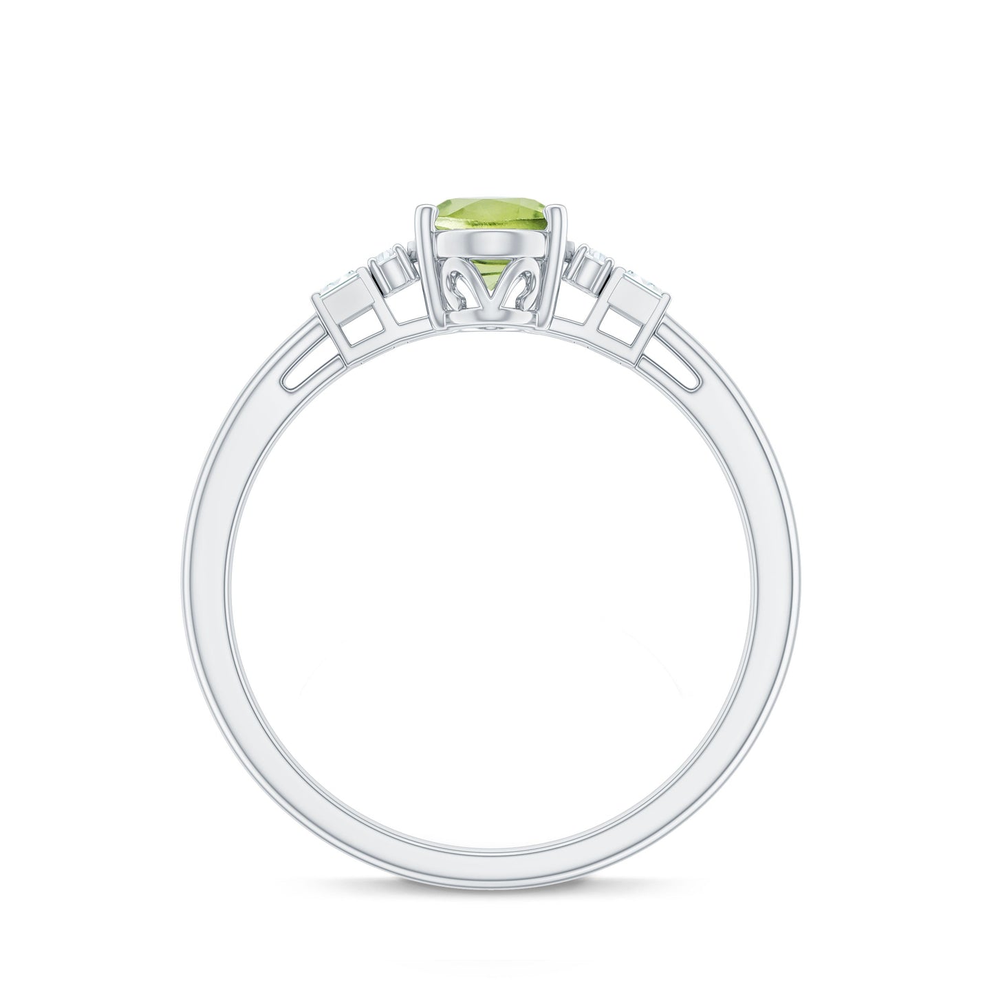 Genuine 1 Carat Peridot Oval Engagement Ring with Diamond