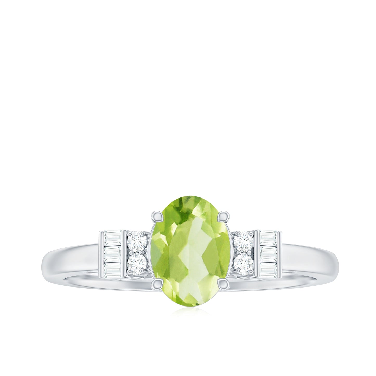 Genuine 1 Carat Peridot Oval Engagement Ring with Diamond