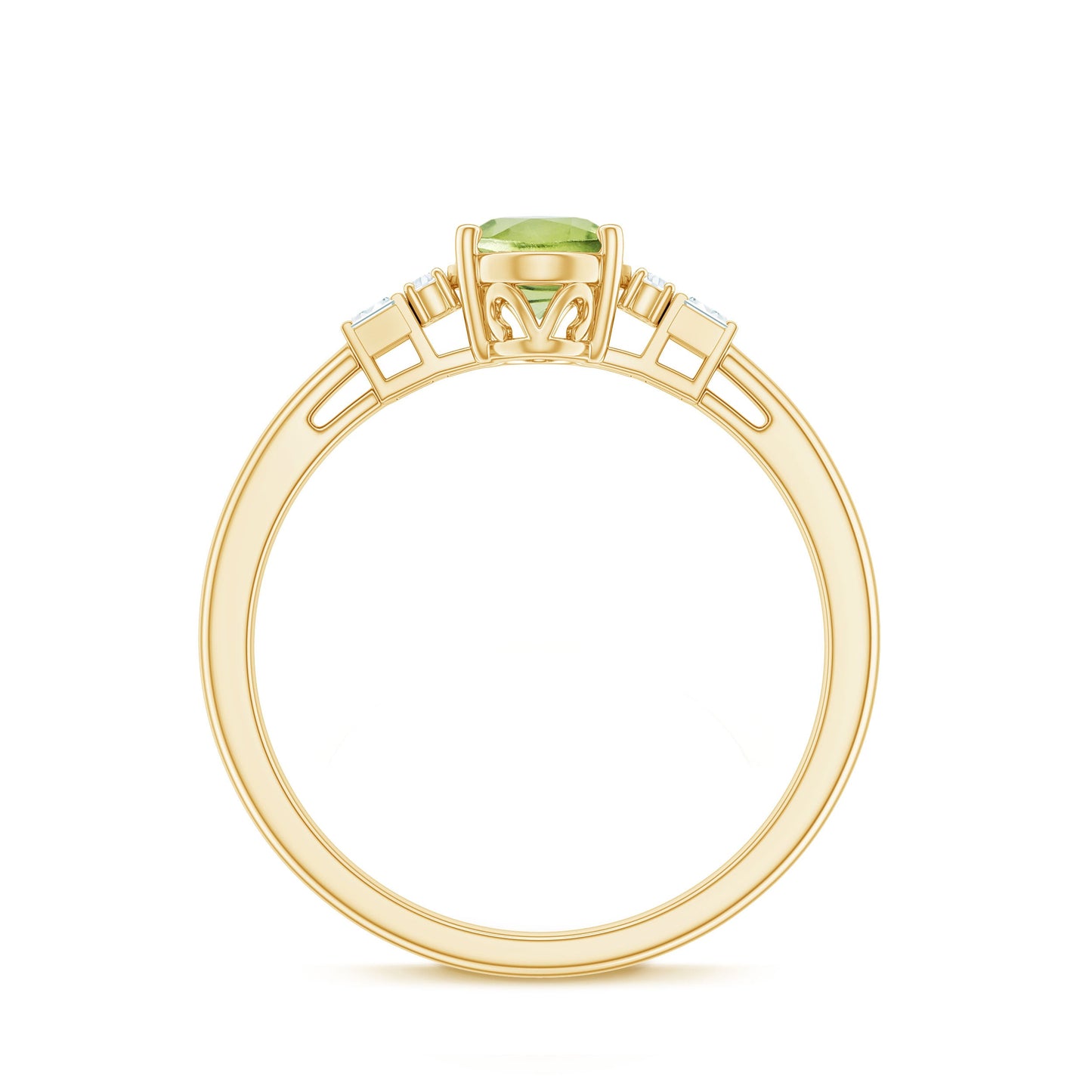 Genuine 1 Carat Peridot Oval Engagement Ring with Diamond