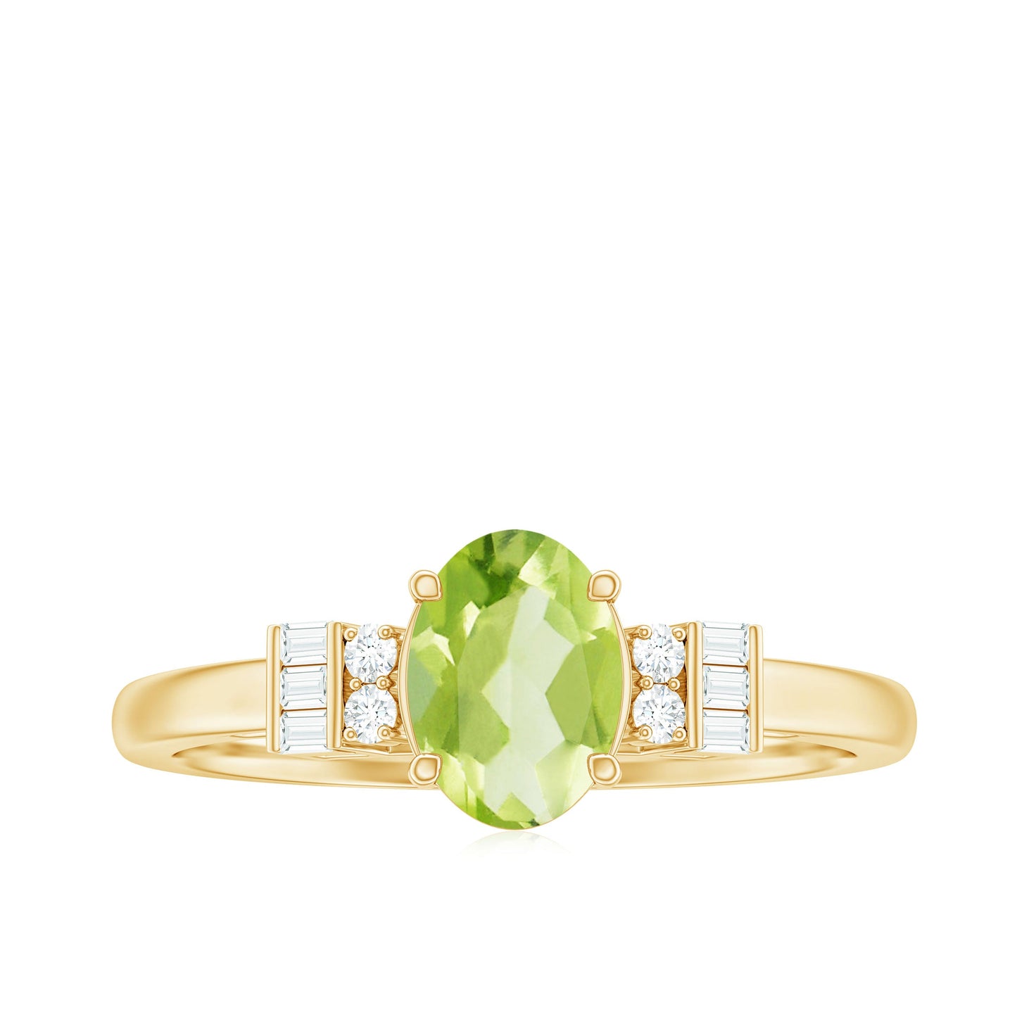 Genuine 1 Carat Peridot Oval Engagement Ring with Diamond