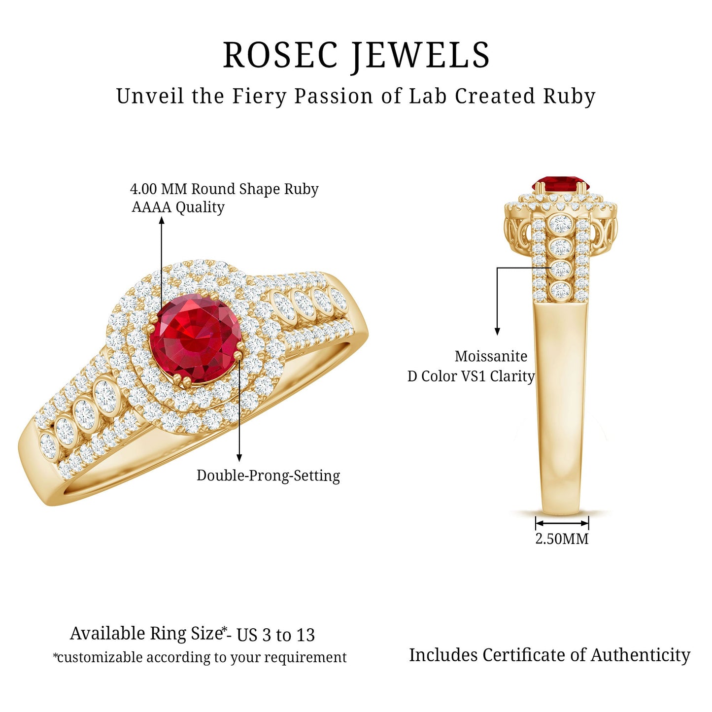 Antique Style Lab Ruby and Moissanite Double Halo Engagement Ring