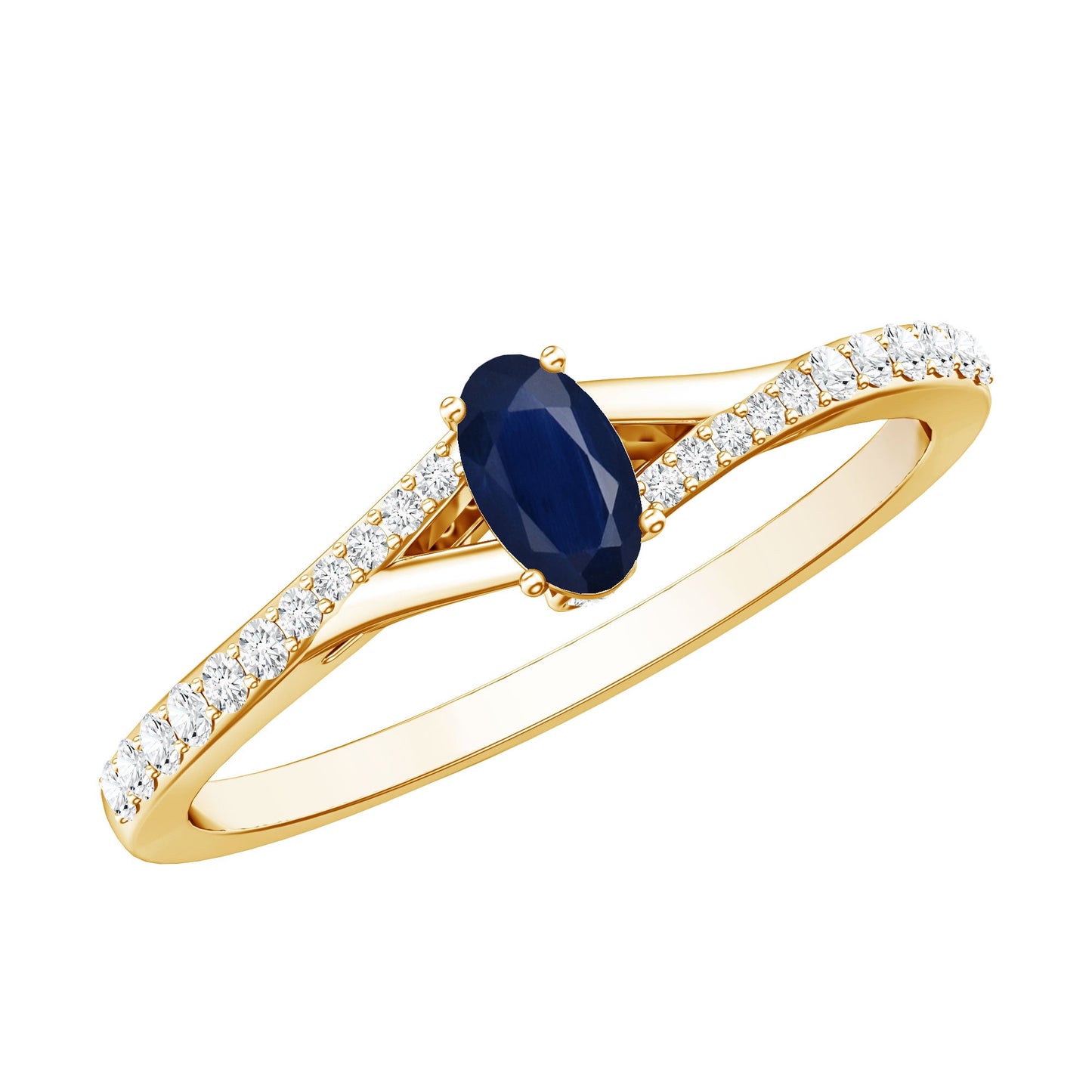 Natural 0.6 Carat Blue Sapphire Minimal Engagement Ring with Diamond Split Shank