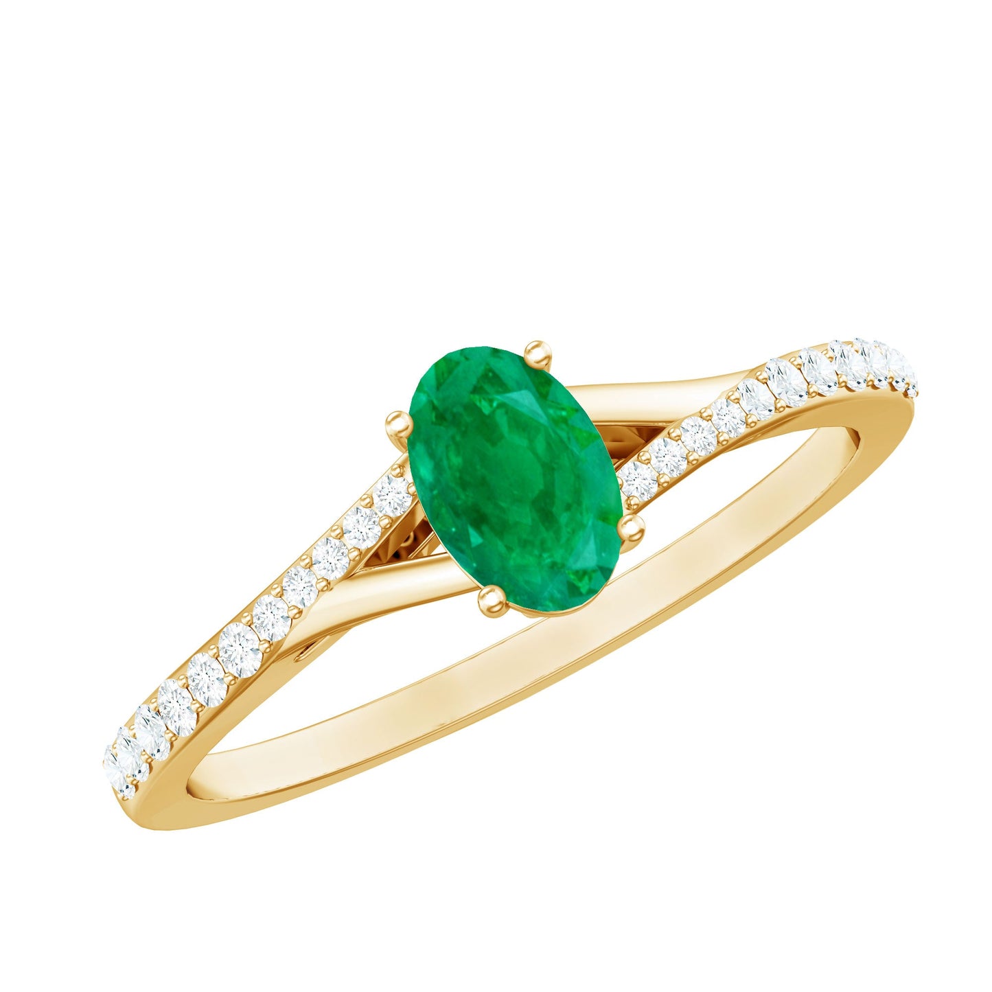 Natural Oval Emerald Promise Ring with Diamond Split Shank