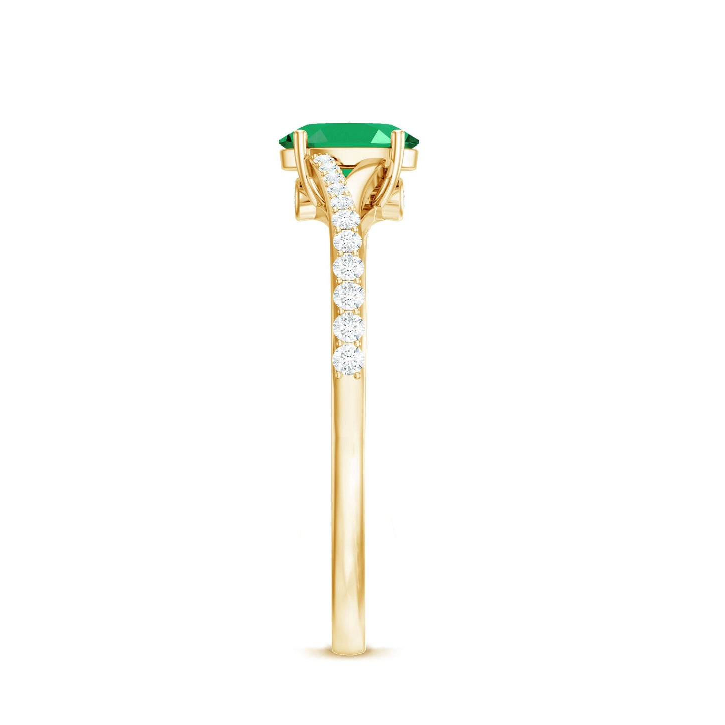 Natural Oval Emerald Promise Ring with Diamond Split Shank
