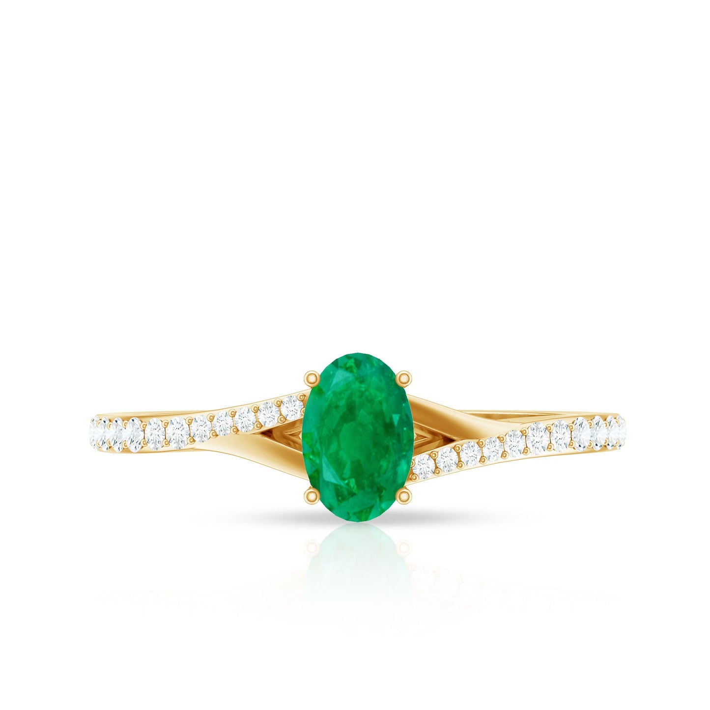 Natural Oval Emerald Promise Ring with Diamond Split Shank