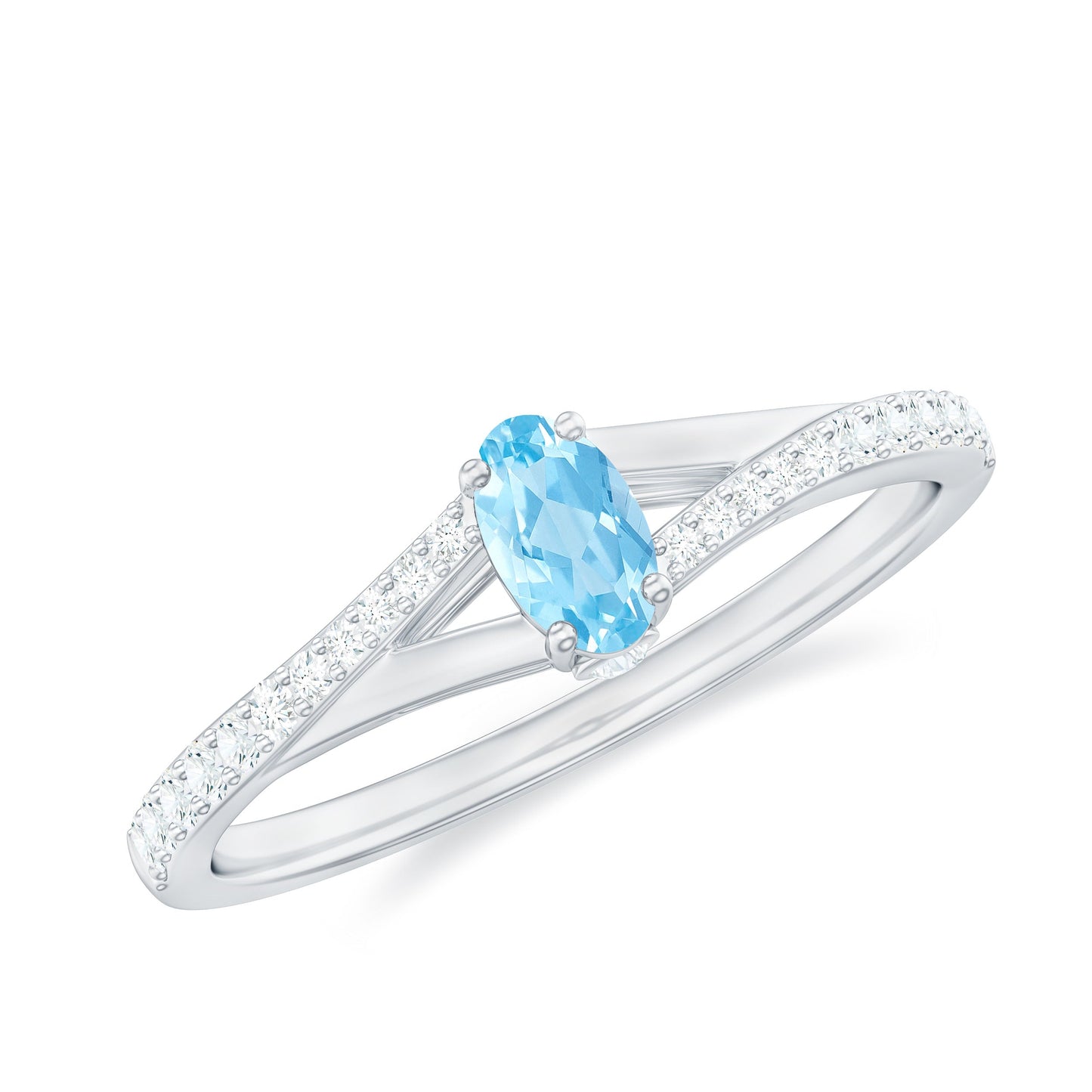 Natural Aquamarine Promise Ring with Diamond Split Shank