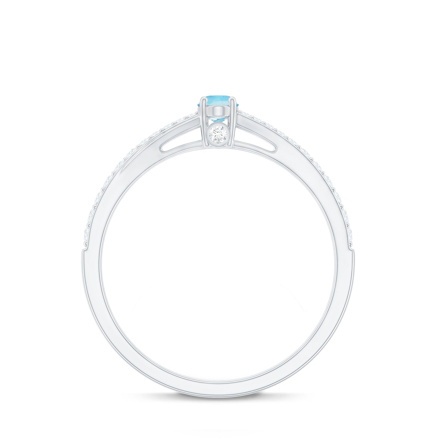 Natural Aquamarine Promise Ring with Diamond Split Shank