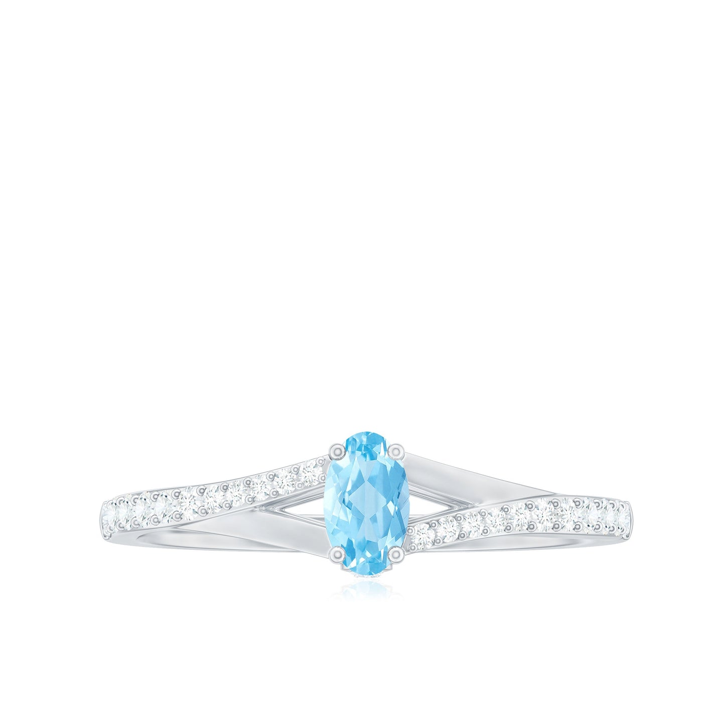 Natural Aquamarine Promise Ring with Diamond Split Shank
