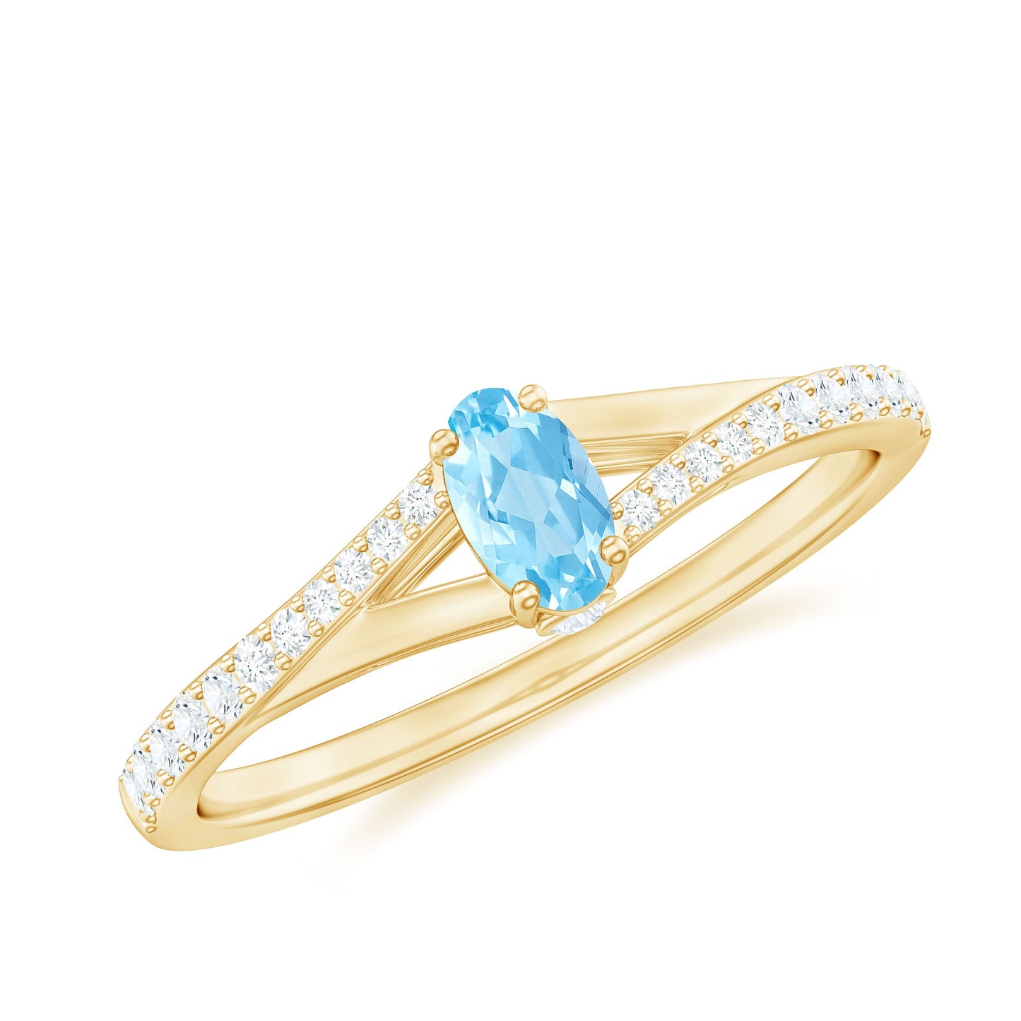 Natural Aquamarine Promise Ring with Diamond Split Shank