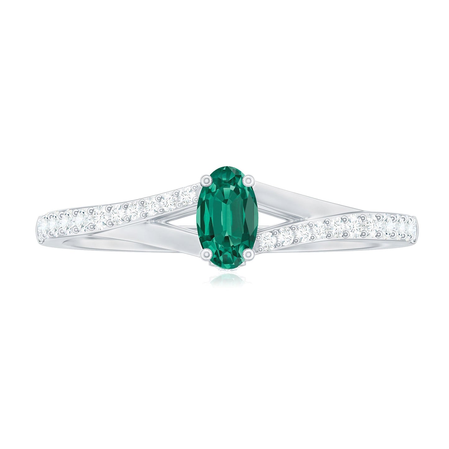Oval Lab Grown Emerald Promise Ring with Diamond Split Shank