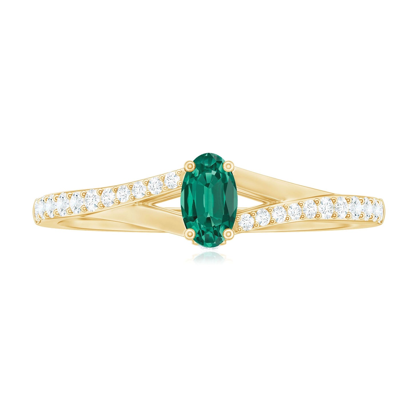 Oval Lab Grown Emerald Promise Ring with Diamond Split Shank