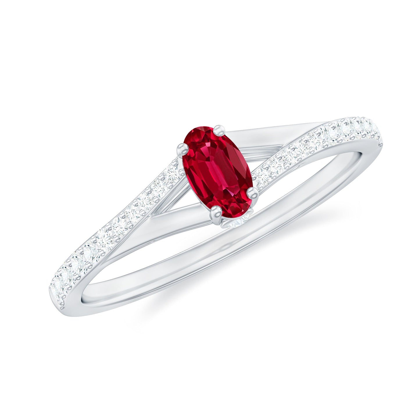 0.42 Carat Lab Grown Ruby and Diamond Solitaire Ring with Split Shank