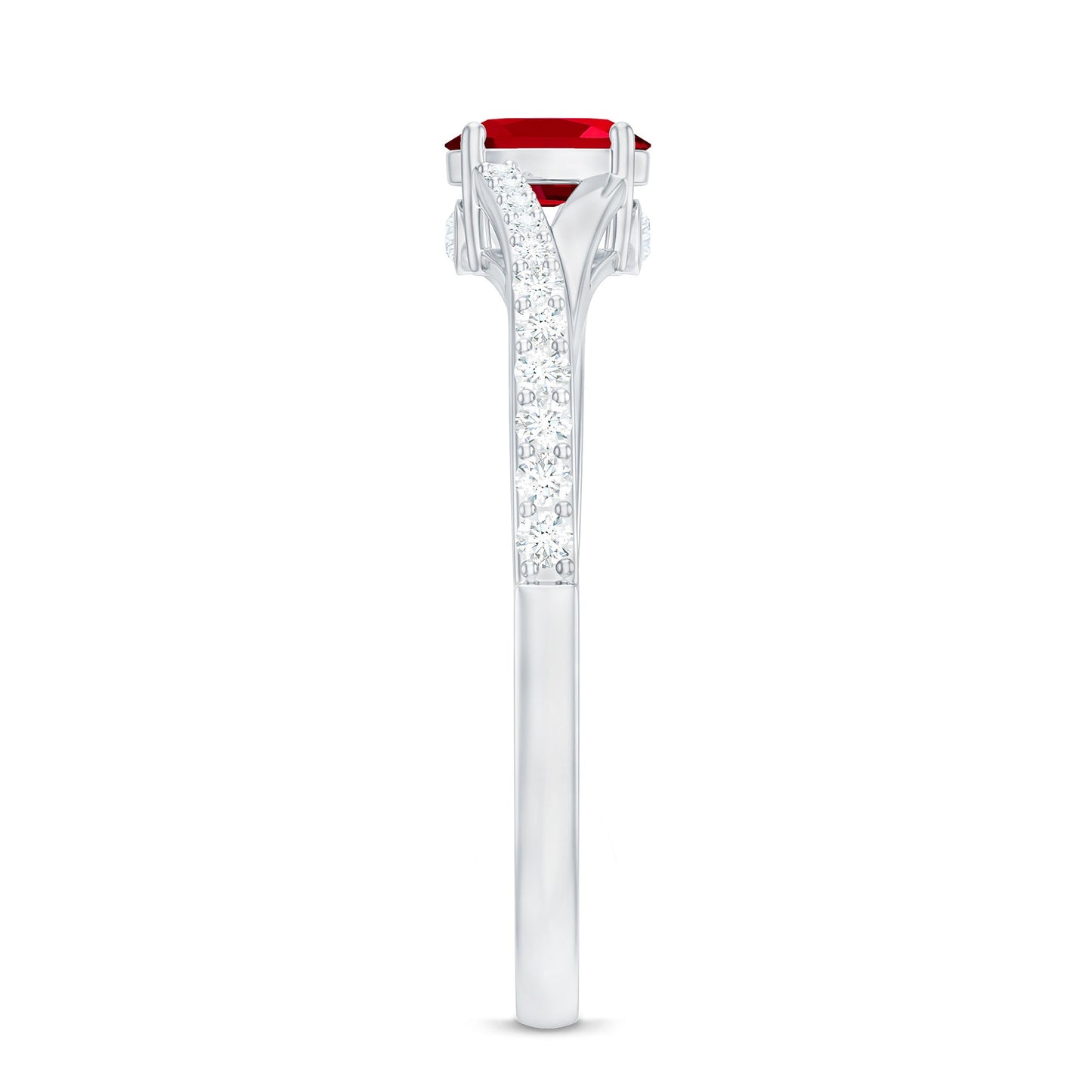 0.42 Carat Lab Grown Ruby and Diamond Solitaire Ring with Split Shank