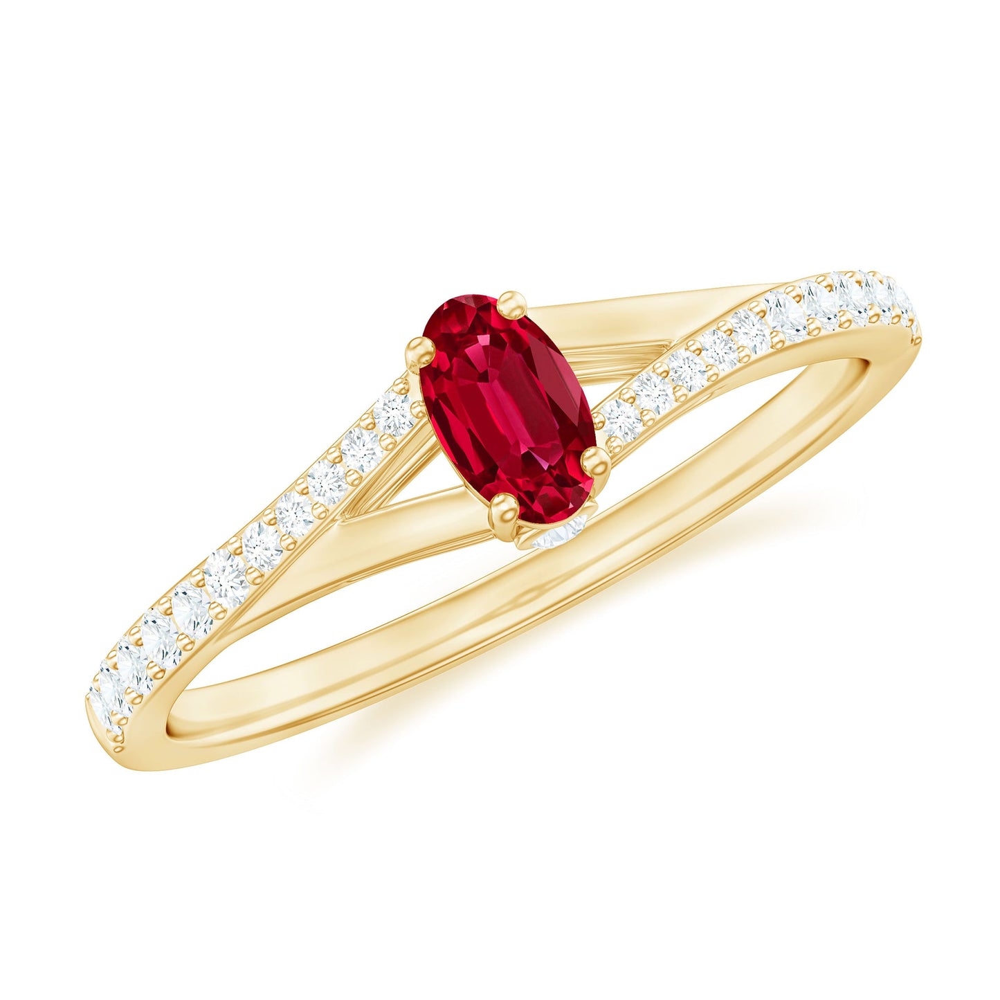 0.42 Carat Lab Grown Ruby and Diamond Solitaire Ring with Split Shank