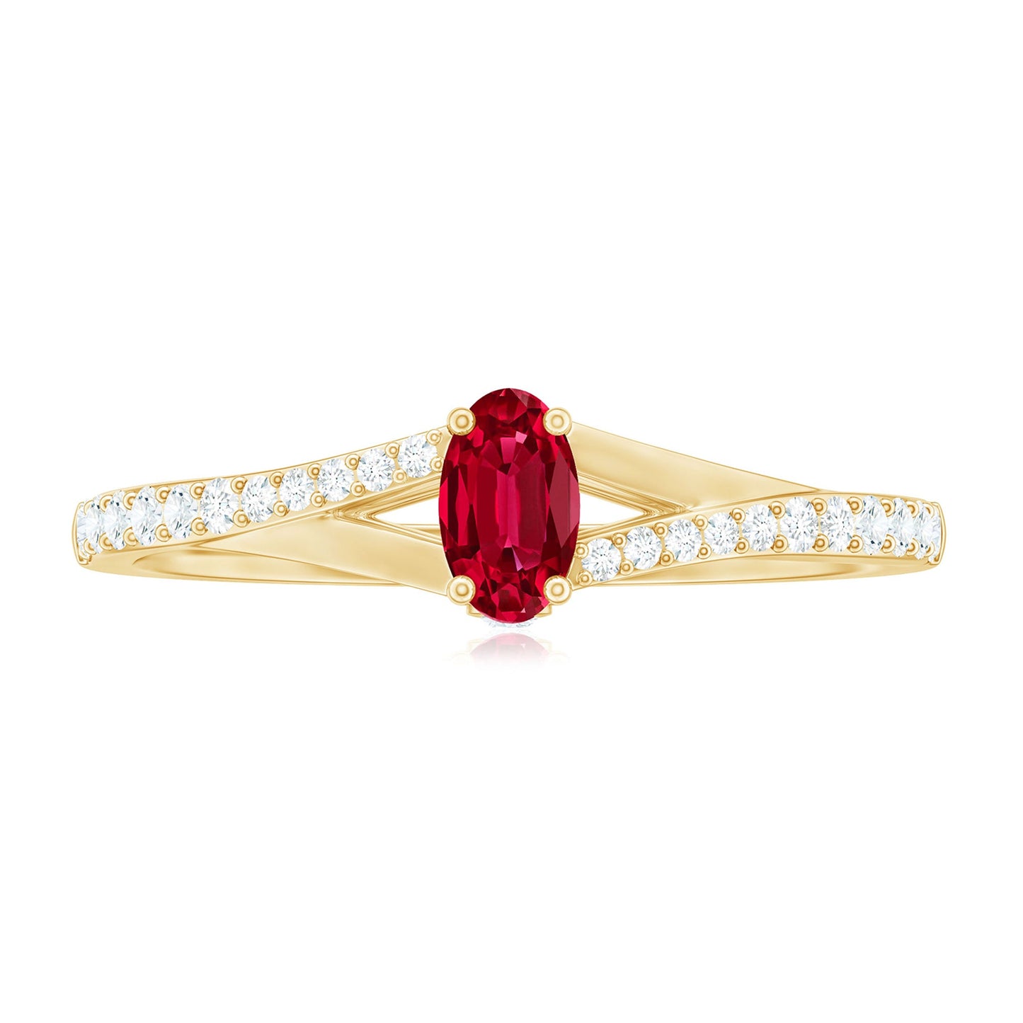 0.42 Carat Lab Grown Ruby and Diamond Solitaire Ring with Split Shank