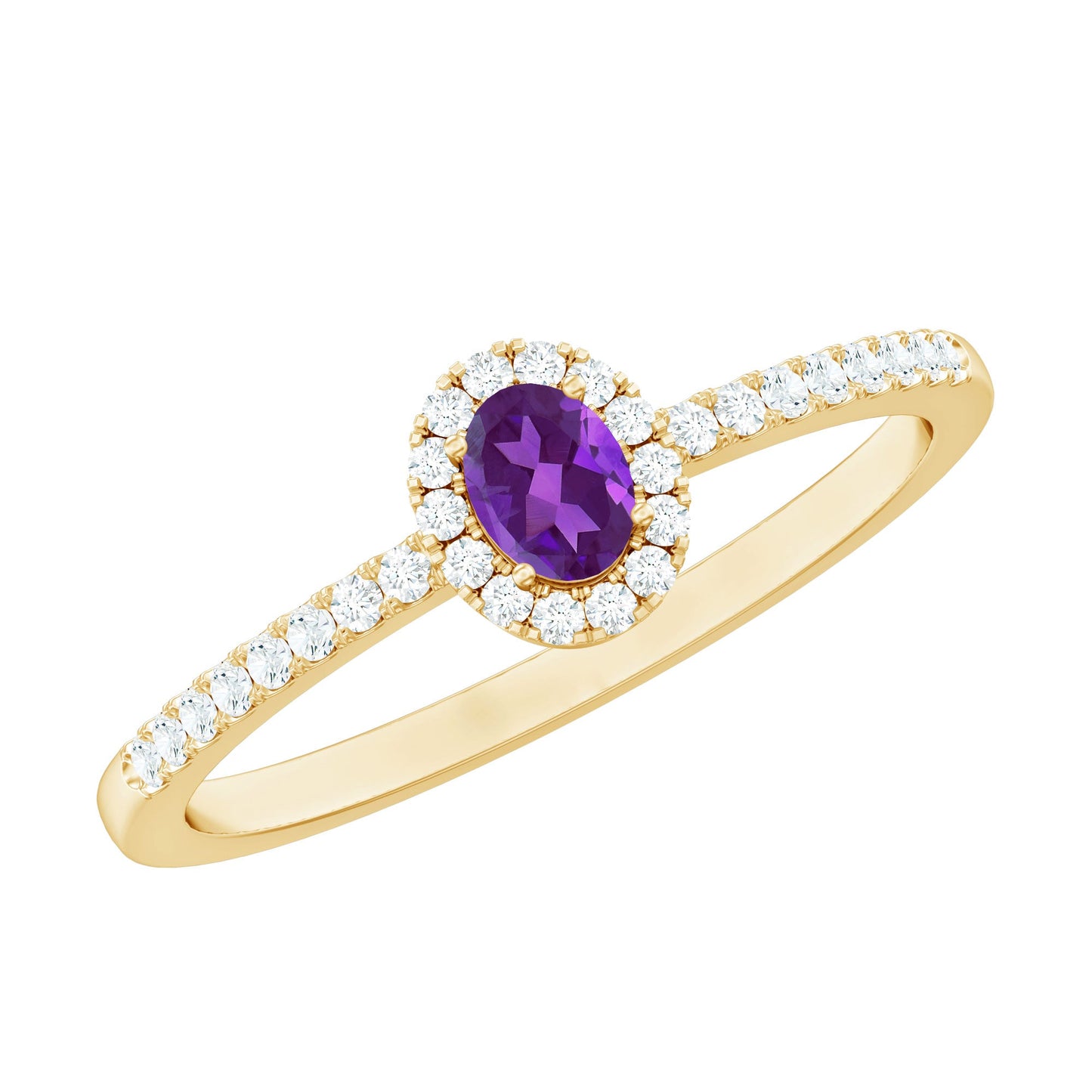 Genuine Oval Amethyst Promise Ring with Diamond Halo