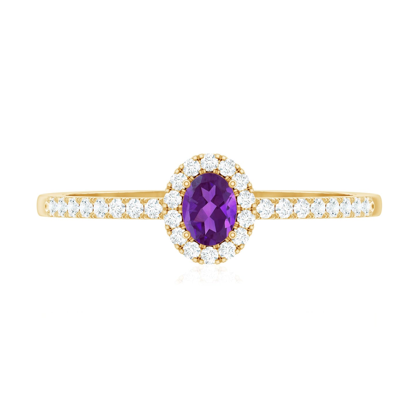 Genuine Oval Amethyst Promise Ring with Diamond Halo