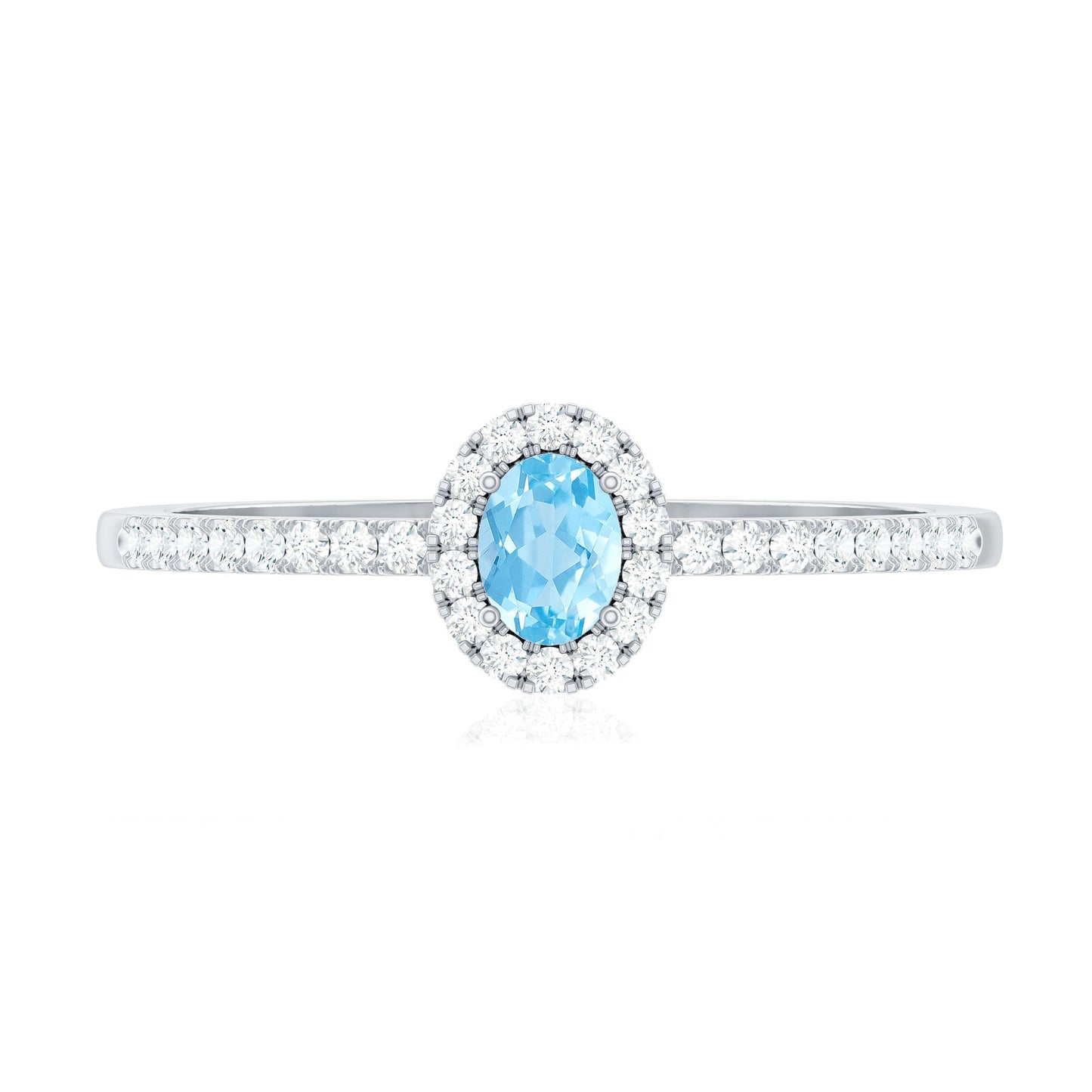 Natural Aquamarine Promise Ring with Diamond Halo
