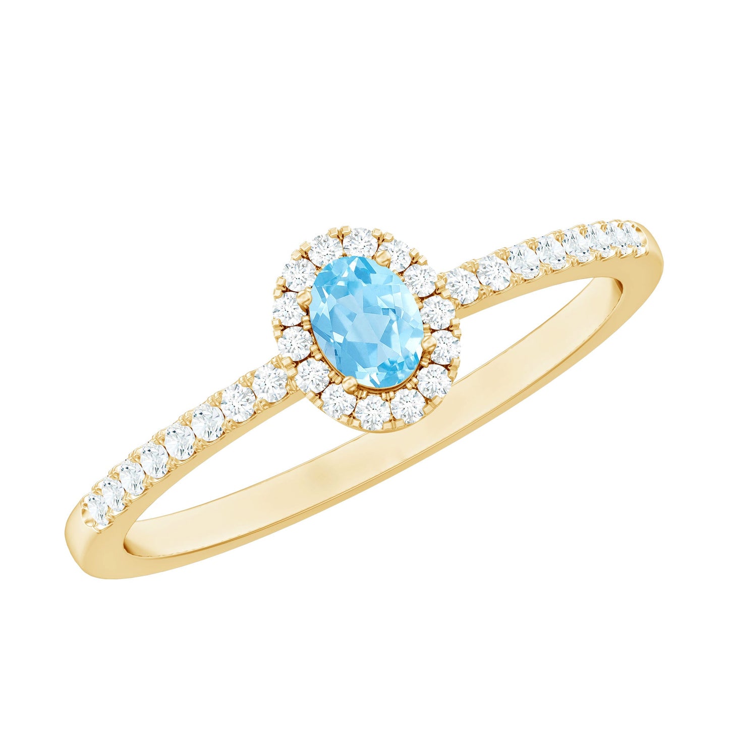 Natural Aquamarine Promise Ring with Diamond Halo